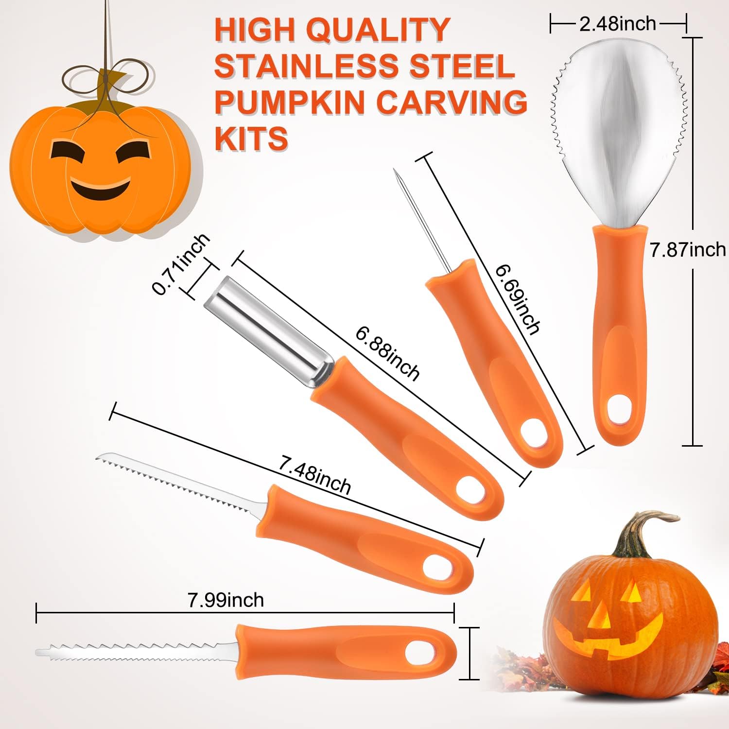 Kit de tallado de calabaza para Halloween, 13 piezas, juego profesional de tallado resistente, acero inoxidable de doble cara, kit de tallado para