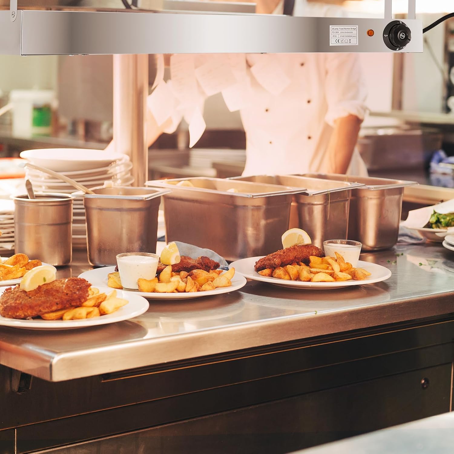 Calentador eléctrico de tira de alimentos de 36 pulgadas, lámpara de calor de alimentos para restaurante de 920 W, temperatura de 220 V, calentador