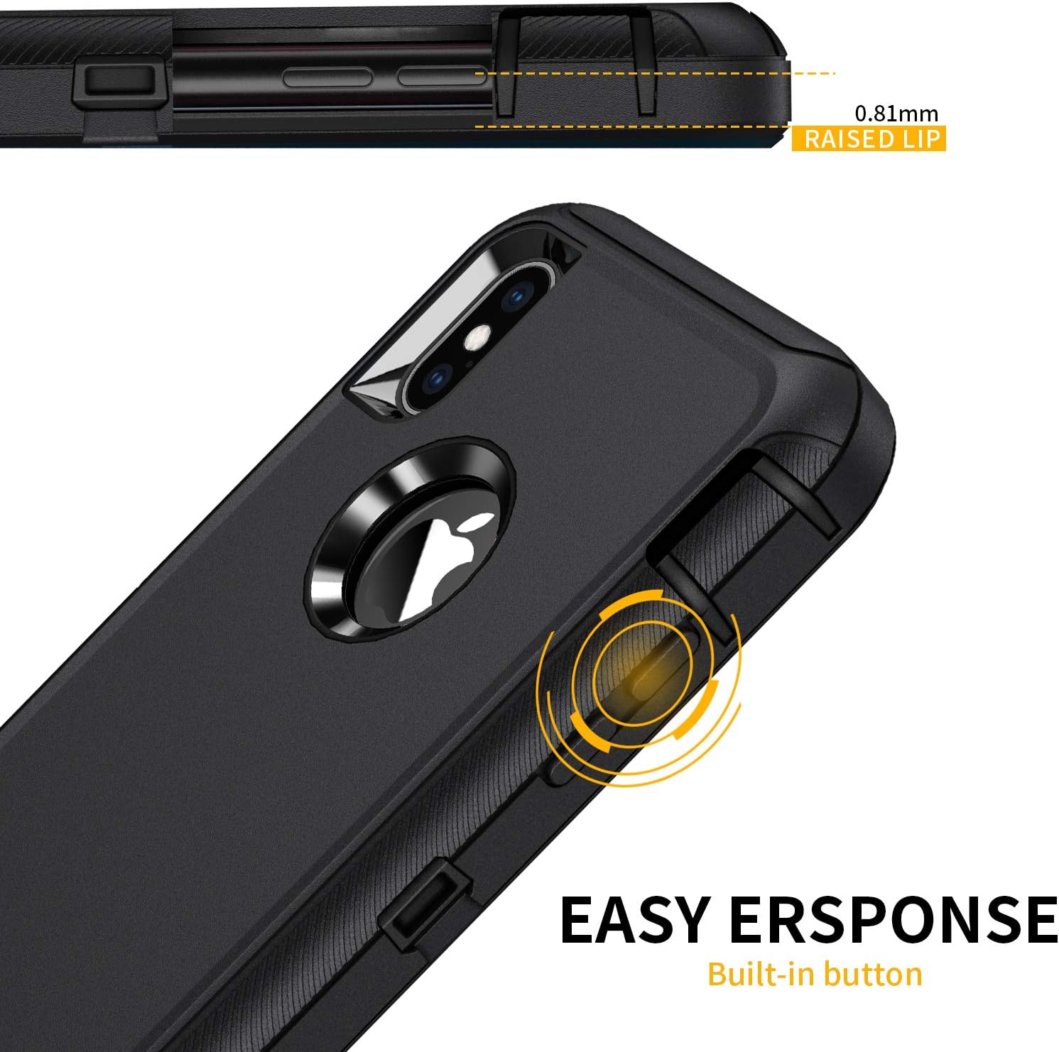 Funda para iPhone Xs Max, a prueba de golpes, protección de cuerpo completo de 3 capas sin protector de pantalla, funda rígida resistente de alto
