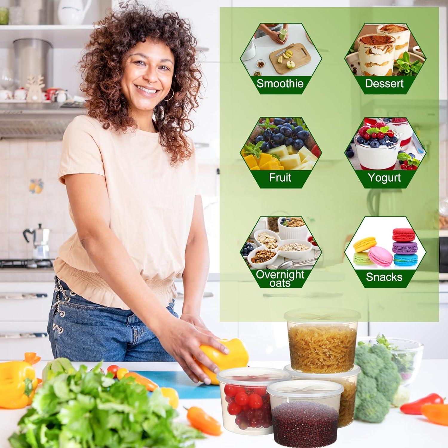 60 juegos de recipientes de plástico con tapas, recipientes de almacenamiento de alimentos, tazas de sopa, a prueba de fugas, microondas,