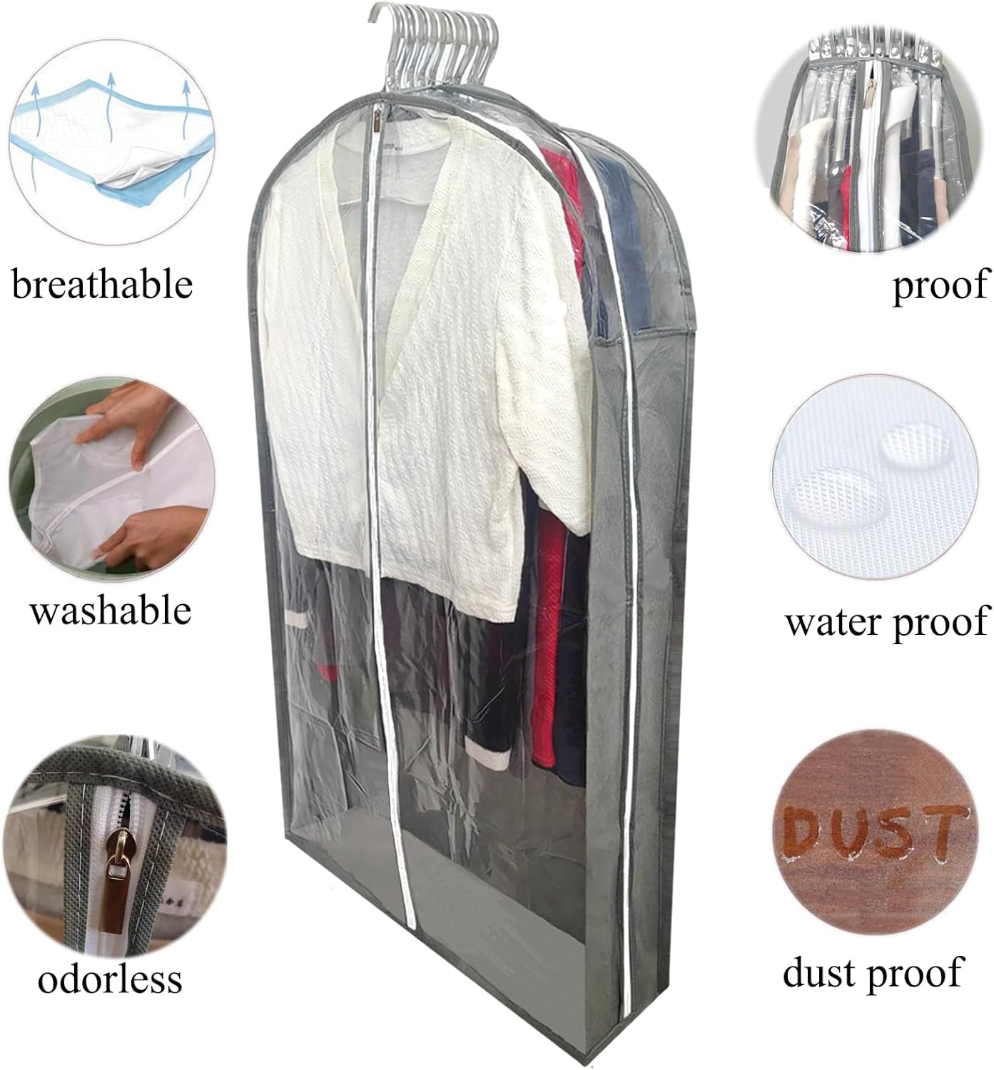 Bolsas de ropa para colgar ropa con refuerzo de 6.3 pulgadas, bolsas de traje de 40 pulgadas para almacenamiento en el armario, fundas transparentes