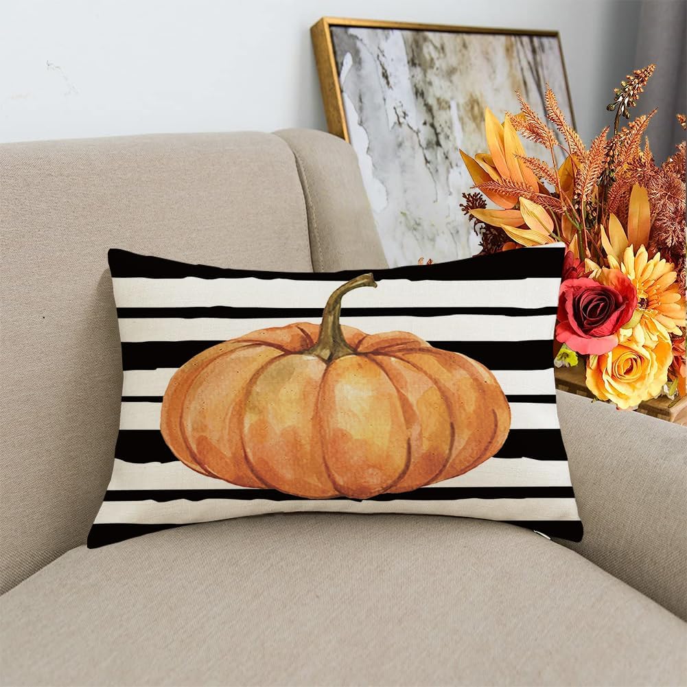 RABUSOFA Fundas de almohada de otoño para exteriores de 12 x 20 pulgadas, almohadas decorativas de otoño, fundas de almohada de calabaza naranja,