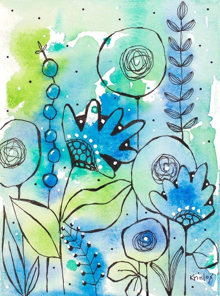 Posterazzi PDX15780SMALL – Póster de acuarela azul con flores silvestres II Krinlox, 18 x 24, multicolor