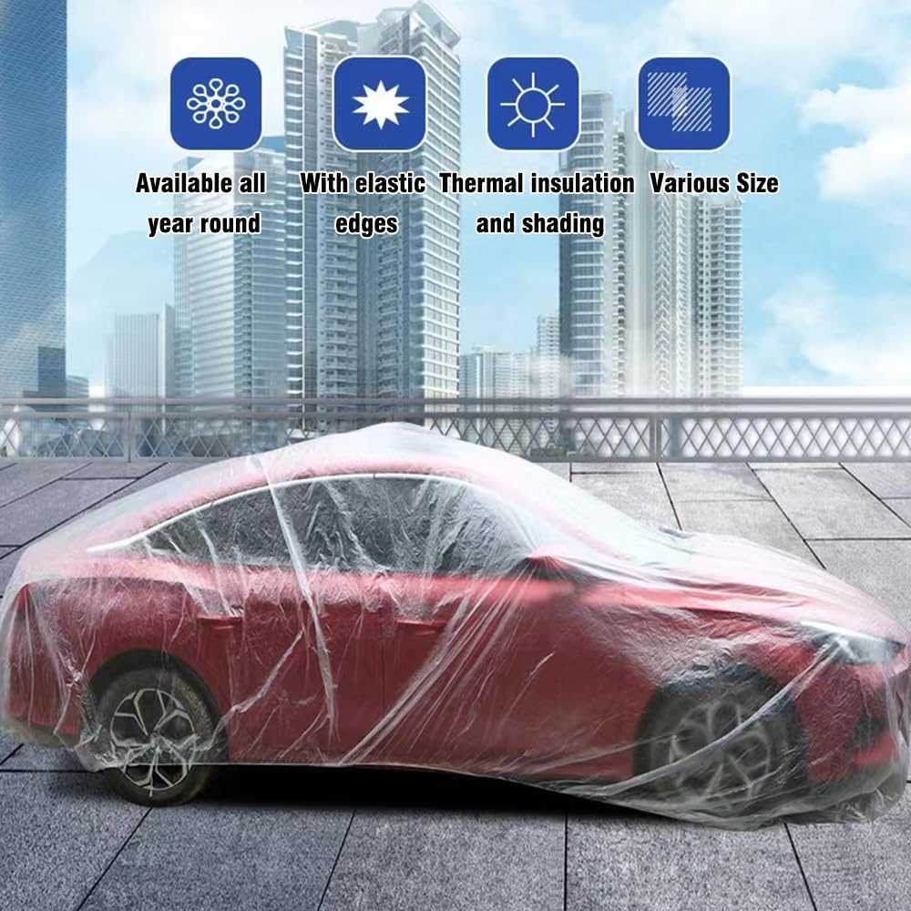 3 piezas de fundas desechables para automóvil, cubierta universal de plástico transparente para automóvil, lluvia, polvo, garaje con banda elástica,