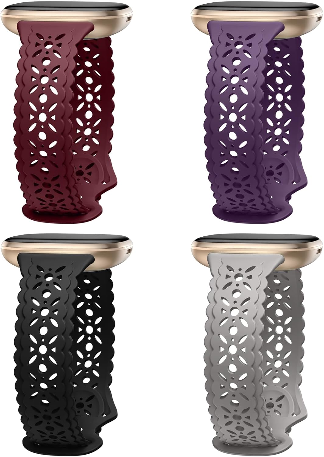 Dirrelo Paquete de 4 correas de silicona de encaje compatibles con Fitbit SenseFitbit Versa 3 bandas mujeresFitbit Versa 4 bandasSense 2 bandas,