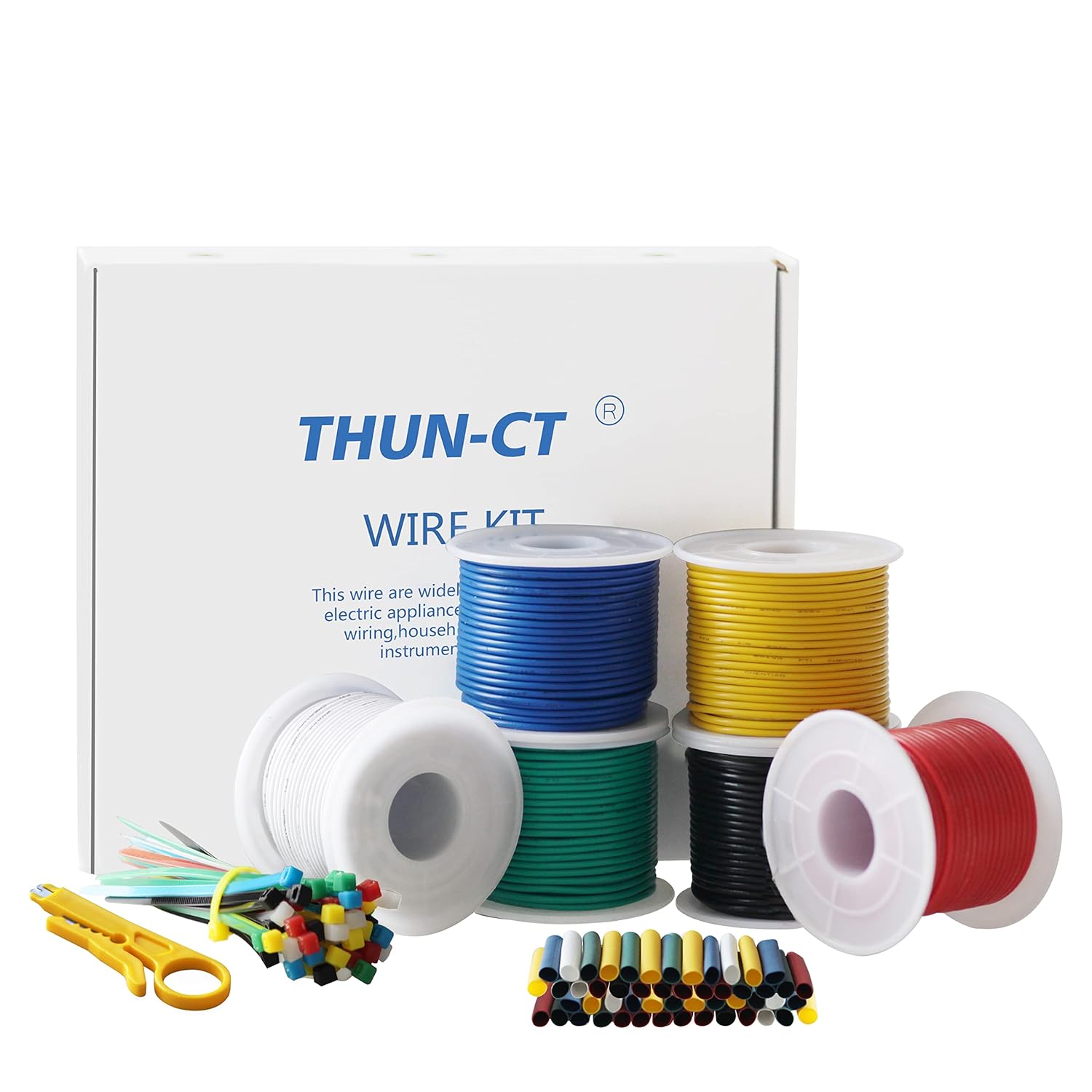 Cable eléctrico de silicona 18 AWG, kit de cable eléctrico THUN-CT de 6 colores (17 pies cada uno), cable de cobre estañado, kit de cables de