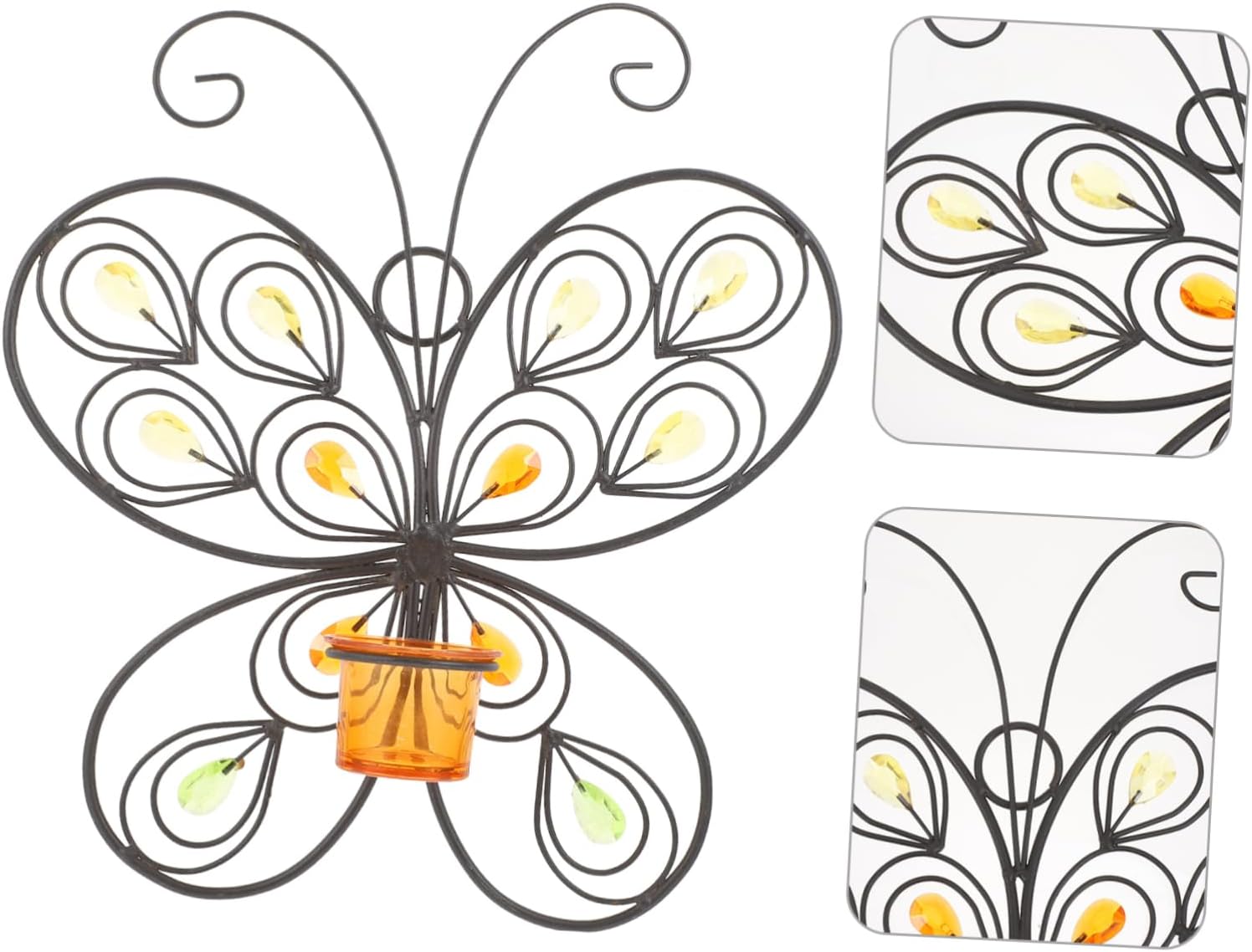 VOSAREA Candelabro de pared de mariposa, candelabro colgante de pared, candelabro de pared, candelita de metal, candelita de metal, lámpara de