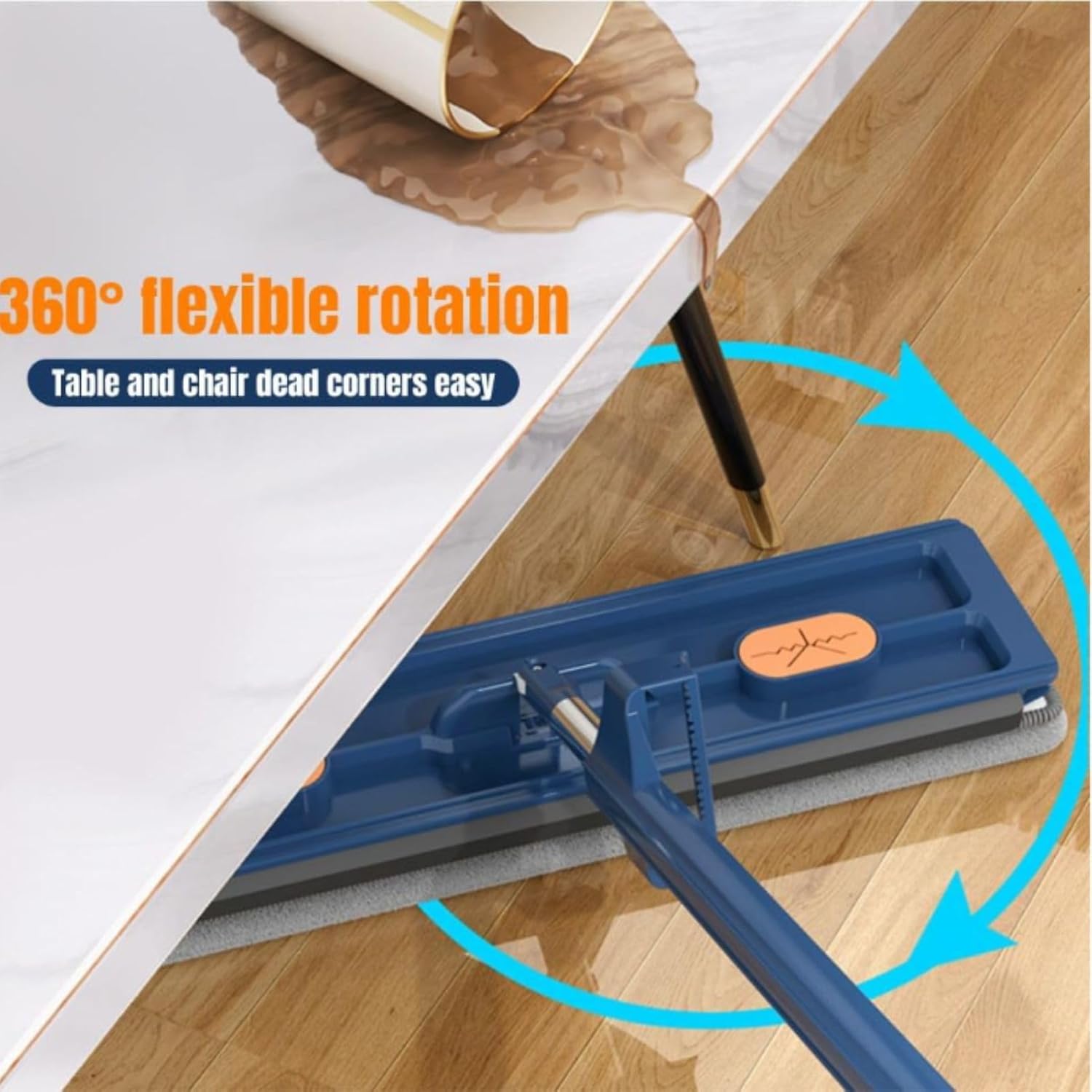 Roseionly – Trapeador plano grande, estilo de trapeador plano grande, giratorio de 360 con mango largo ajustable de acero inoxidable de 54 pulgadas