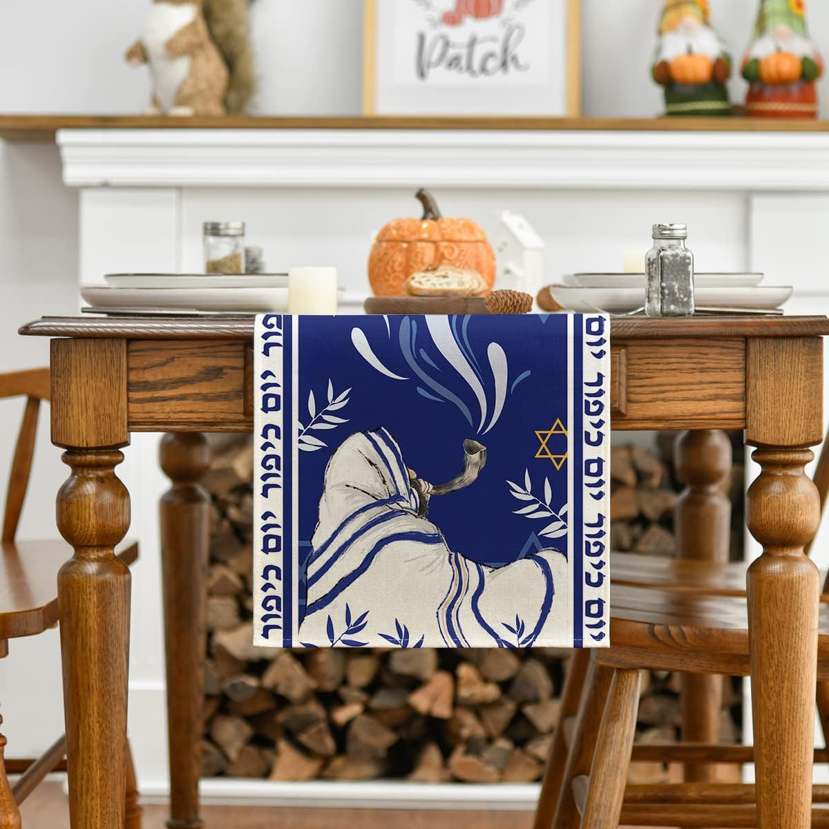 Artoid Mode Shofar Leaves Yom Kippur – Camino de mesa, hexagrama para cocina, comedor, decoración para exteriores, hogar, fiesta, 13 x 36 pulgadas