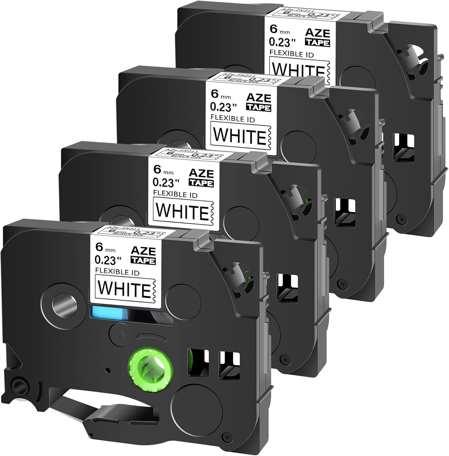 Paquete de 4 cintas de casete de cable de identificación flexibles compatibles con Brother TZe-FX221, color negro sobre blanco, 0.35 pulgadas de