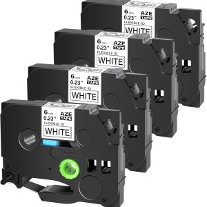 Paquete de 4 cintas de casete de cable de identificación flexibles compatibles con Brother TZe-FX221, color negro sobre blanco, 0.35 pulgadas de Paquete de 4 cintas de casete de cable de identificación flexibles compatibles con Brother TZe-FX221, color negro sobre blanco, 0.35 pulgadas de