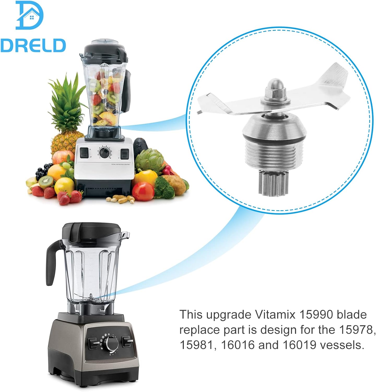 Cuchilla de repuesto para Vitamix, compatible con Vitamix 15990 15978 15981 16016 16019 Blade Vitamix Blender 64 oz y 32 oz Contenedores