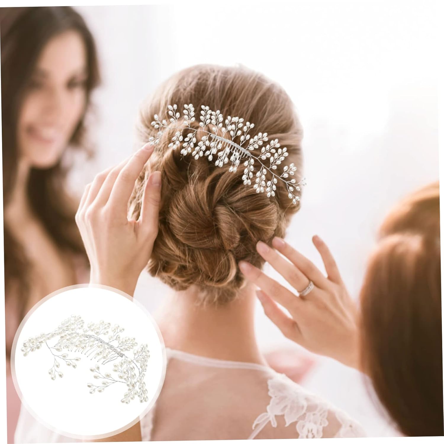 FRCOLOR Tocado de novia para boda, accesorios para el cabello blanco, accesorios para el cabello de perlas, accesorios para el cabello de boda,