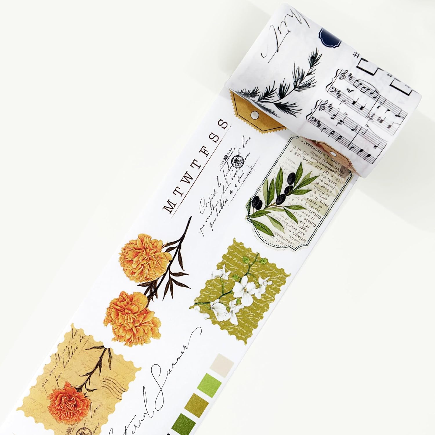 WT Season’s Symphony – Cinta Washi ancha, rollo individual, diseños originales, cinta decorativa floral, cuaderno de recortes de chatarra Bujo