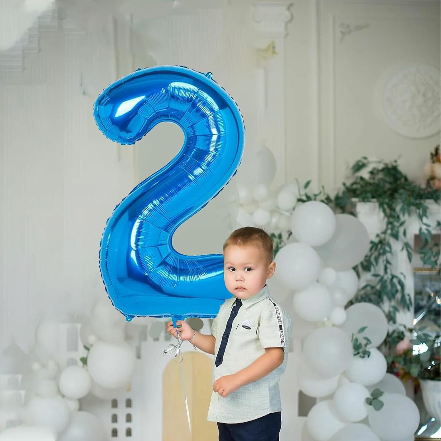 Globo de 2 números azul de 40 pulgadas de Mylar grande de papel de aluminio para niños de 2 años de edad, decoración de fiesta de cumpleaños, boda,