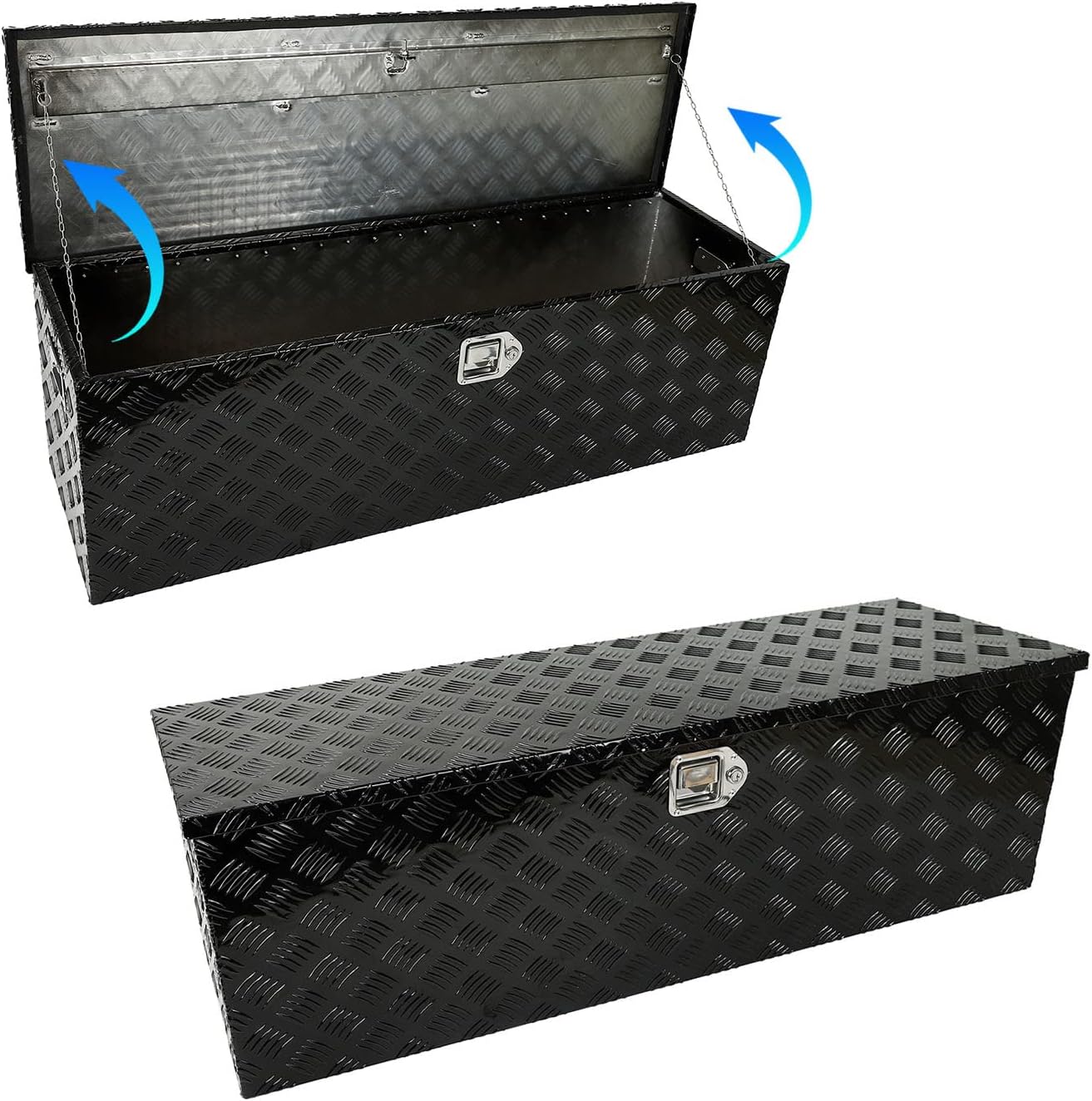 Caja de herramientas de aluminio negro de 49 x 15 x 15 pulgadas con cerradura y llaves, caja de herramientas de 5 barras de banda de rodadura, caja