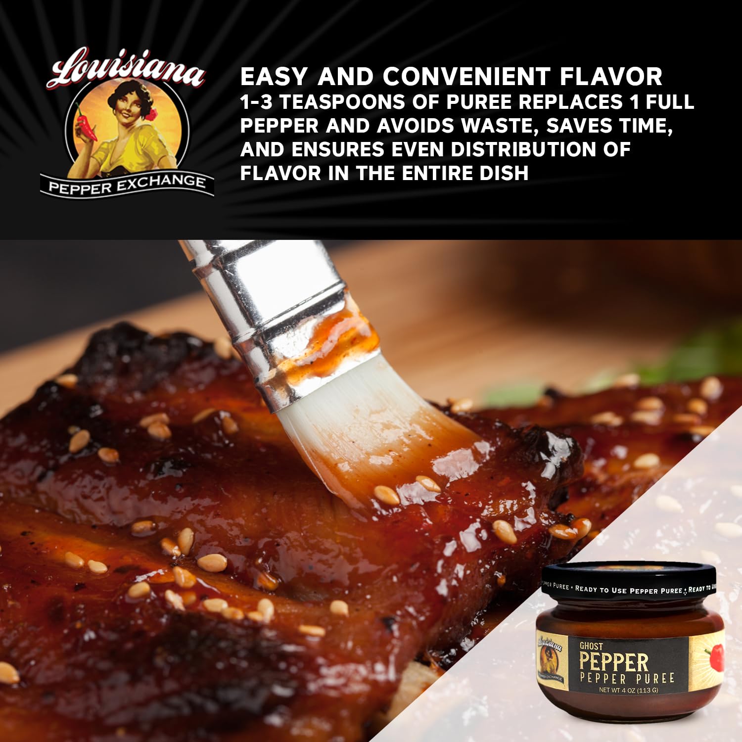 Louisiana Pepper Exchange Salsa de puré de pimiento fantasma, condimento picante de chile súper picante, a base de plantas, sin gluten, reemplaza el