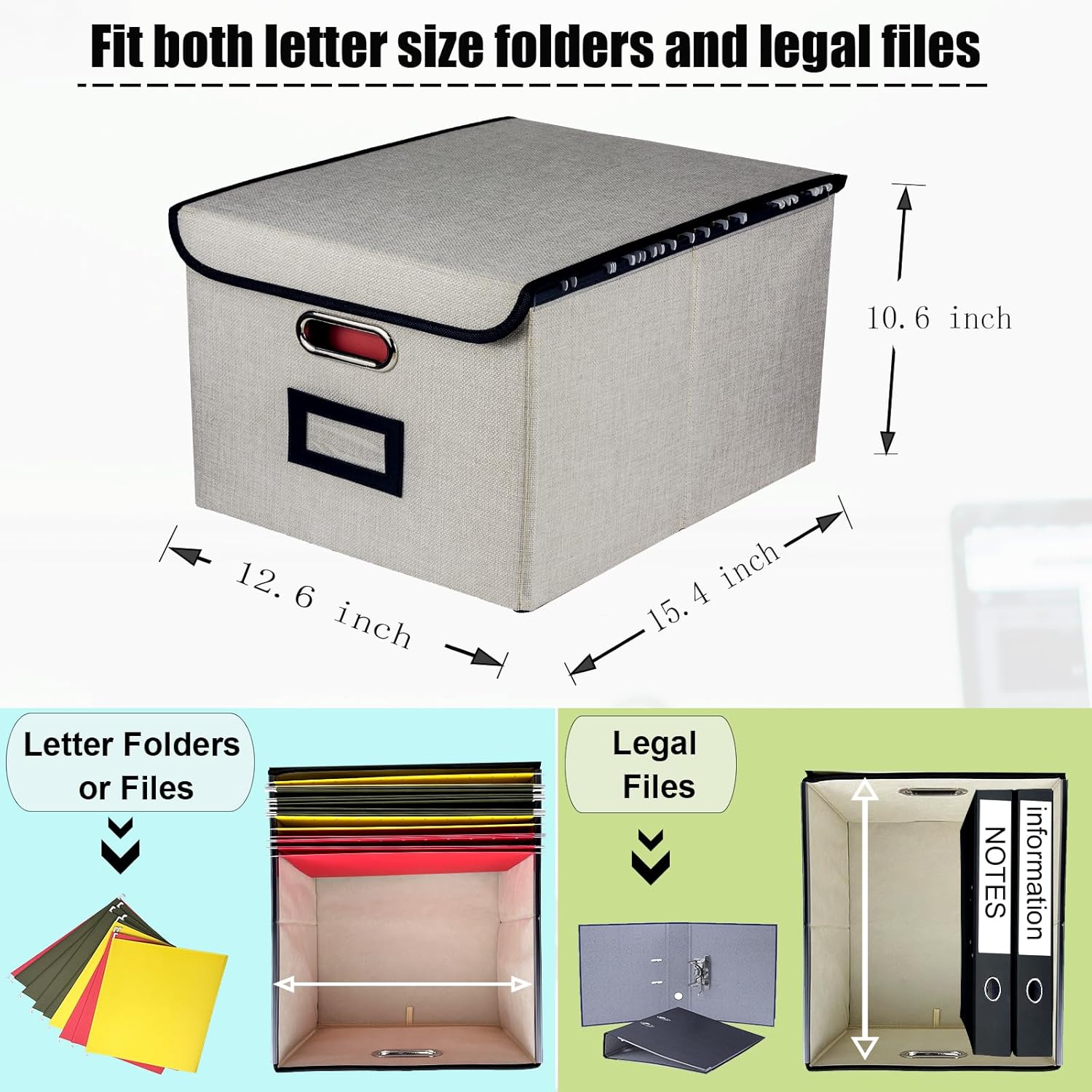 Caja organizadora de archivos plegable, cajas de almacenamiento para colgar archivos con tapa, caja de carpetas de archivos portátil de lino con