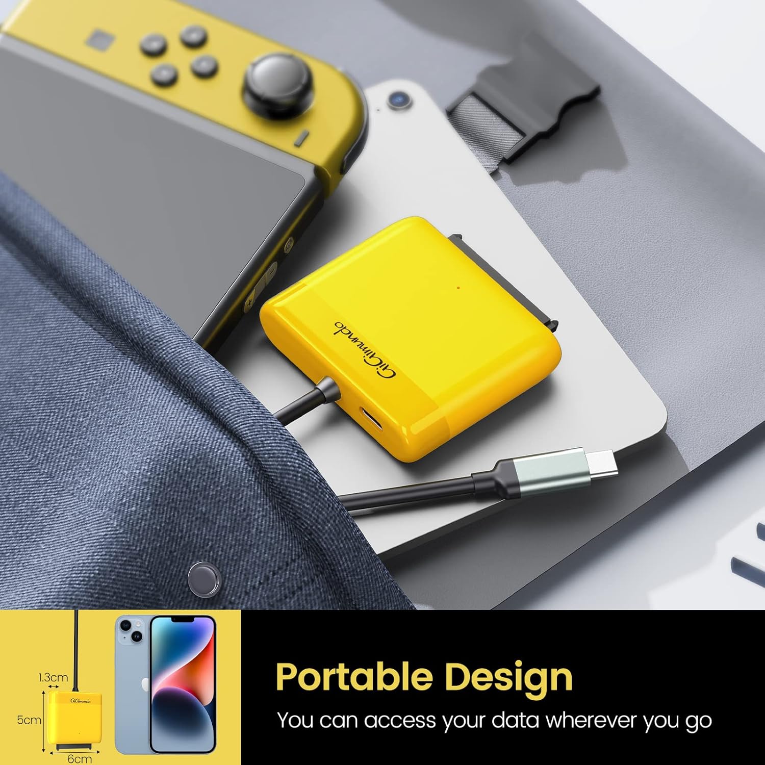 GiGimundo Adaptador SATA a USB 3.0, cable SATA a USB C de 1 pie para SSD y HDD de 2.5 pulgadas, convertidor externo para transferencia de datos