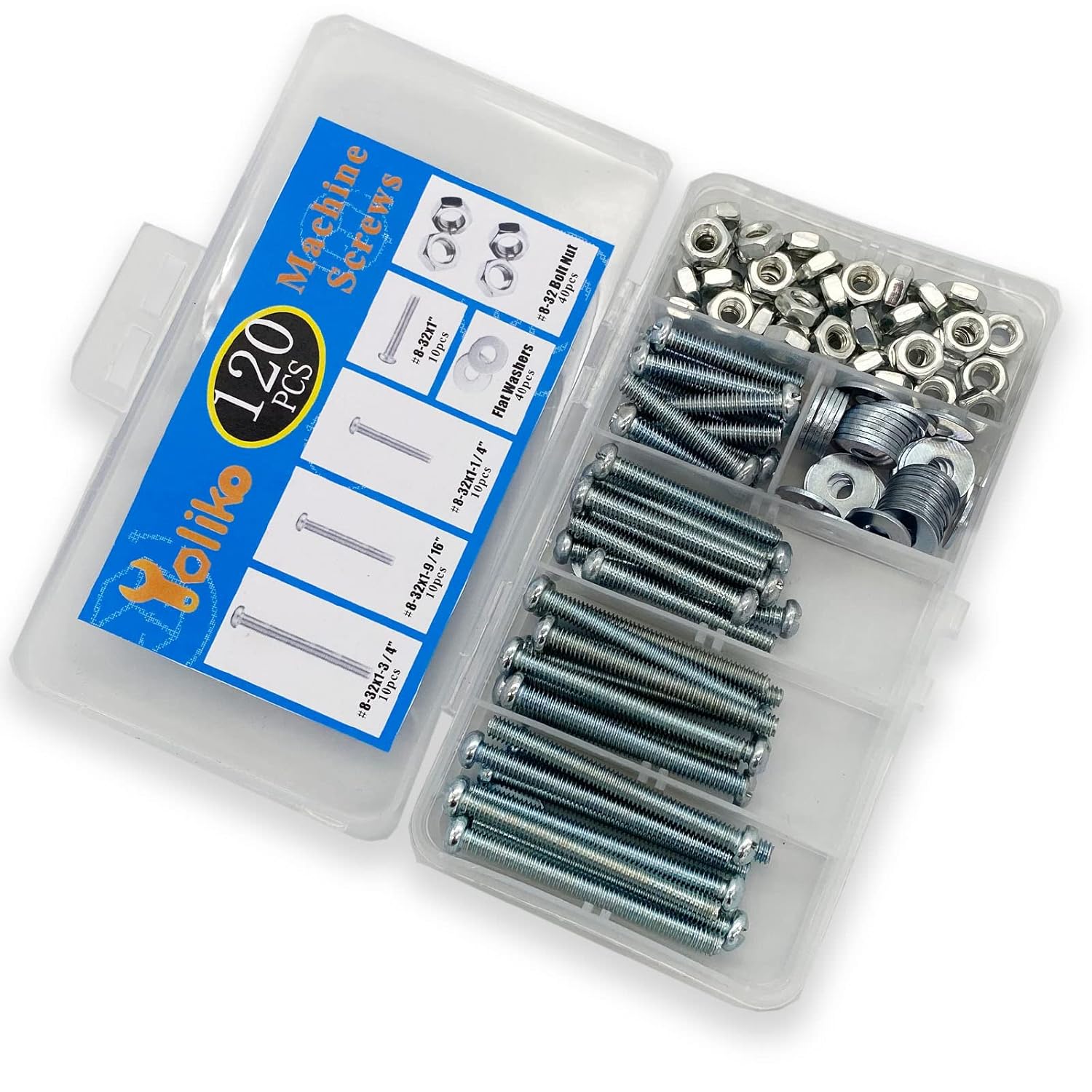 120 tornillos de máquina 832 perillastornillos de tracción, tuercas de perno, arandelas planas, kit surtido de acero al carbono, galvanizado,