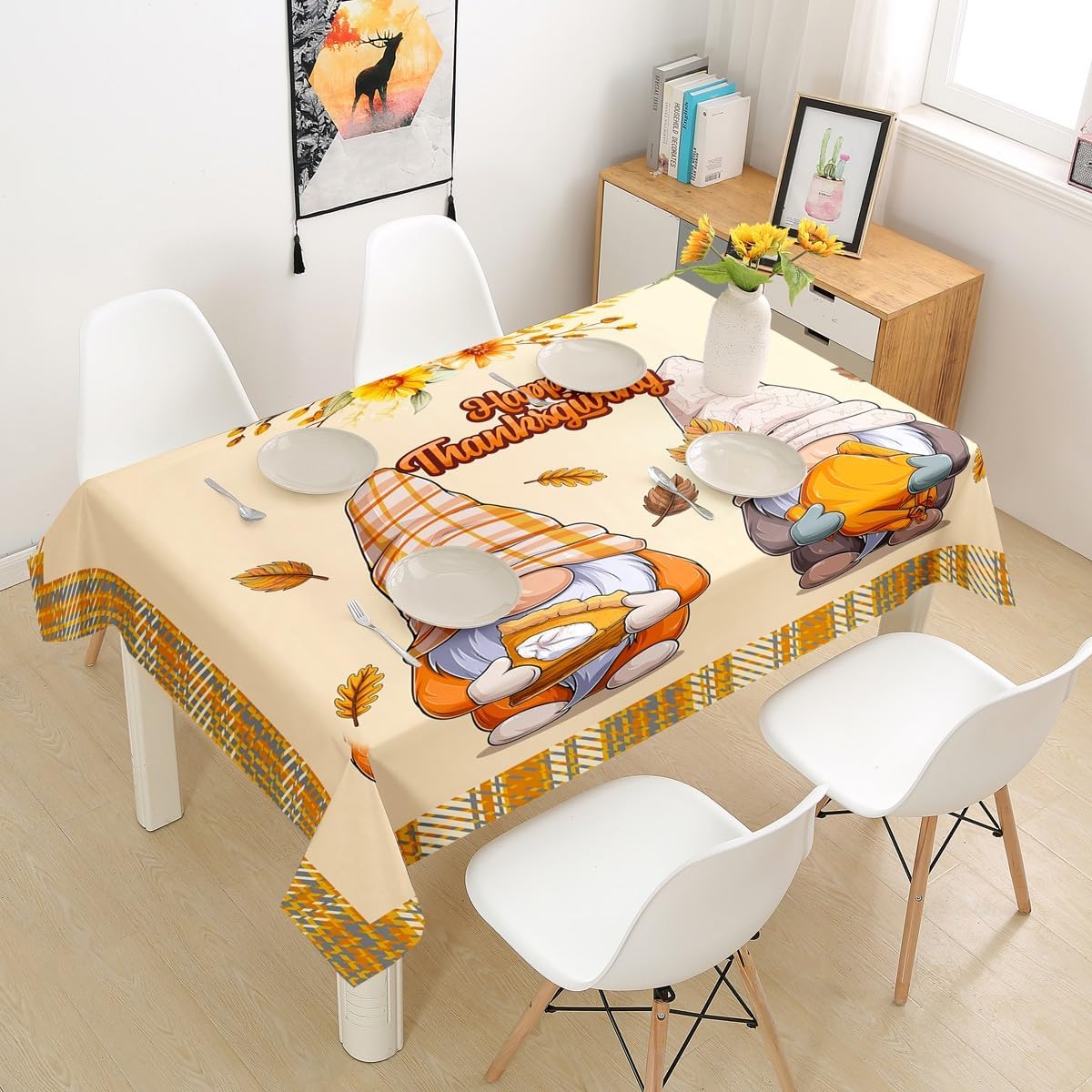 Manfei Manteles de gnomos de otoño con temática de cosecha de Acción de Gracias para niños y niñas, hojas de otoño, accesorios de mesa de girasol