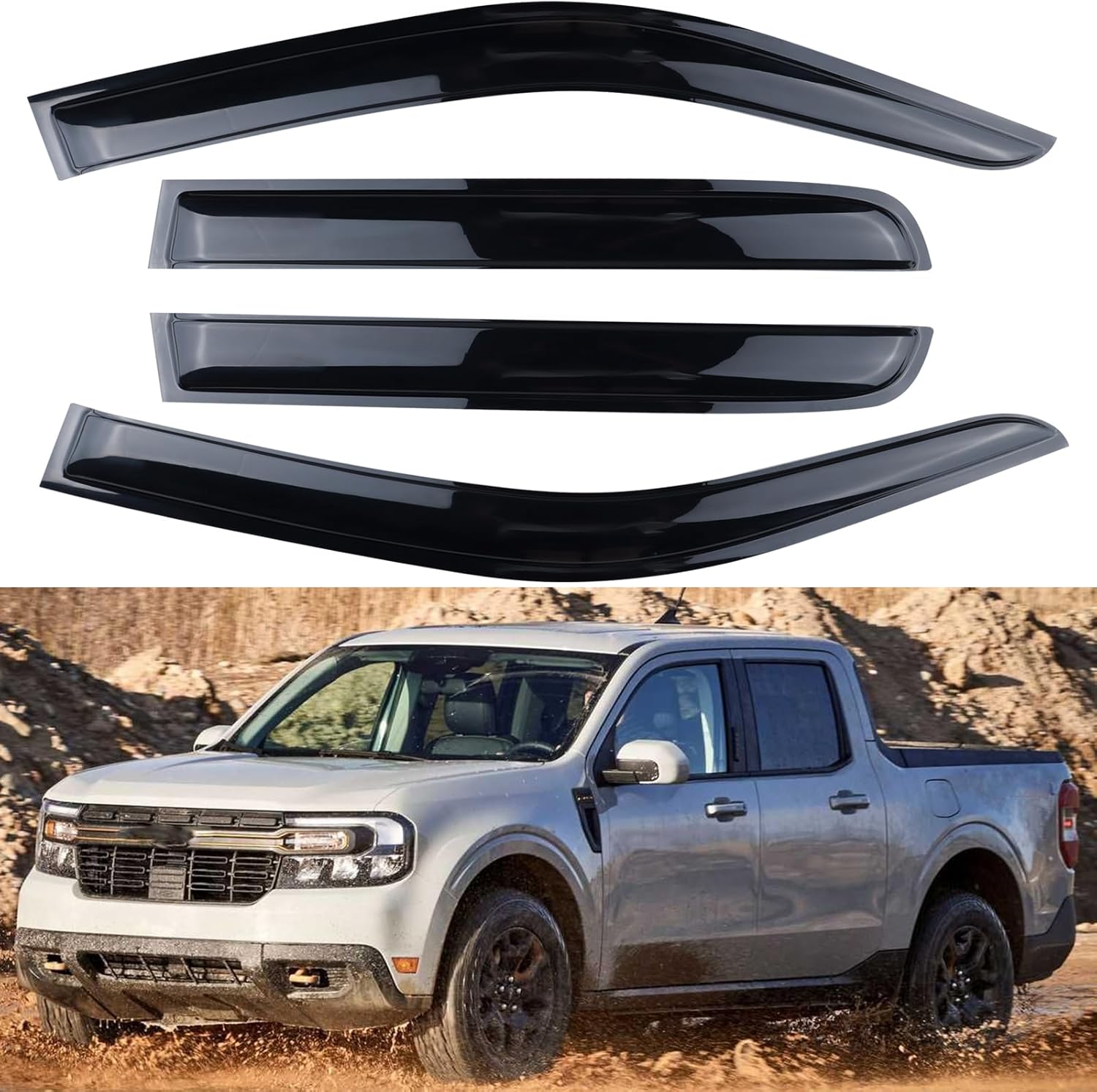 AOKAILI Protector de lluvia compatible con Ford Maverick 2022 2023, 4 deflectores de ventana de sol ahumado oscuro