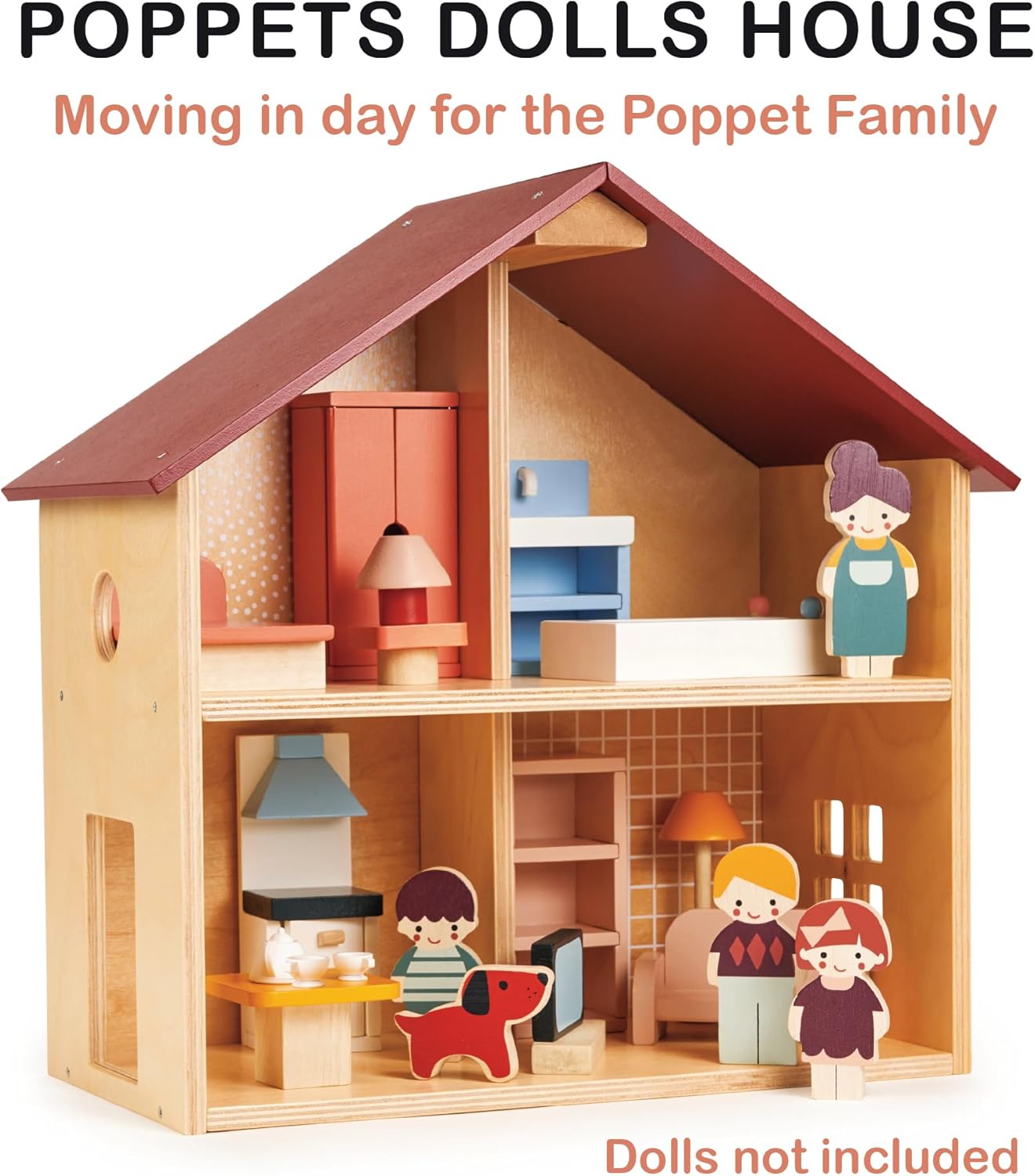 Casa de muñecas de madera totalmente amueblada, casa de muñecas compacta para niños pequeños con diseño abierto, gran regalo para niños pequeños que