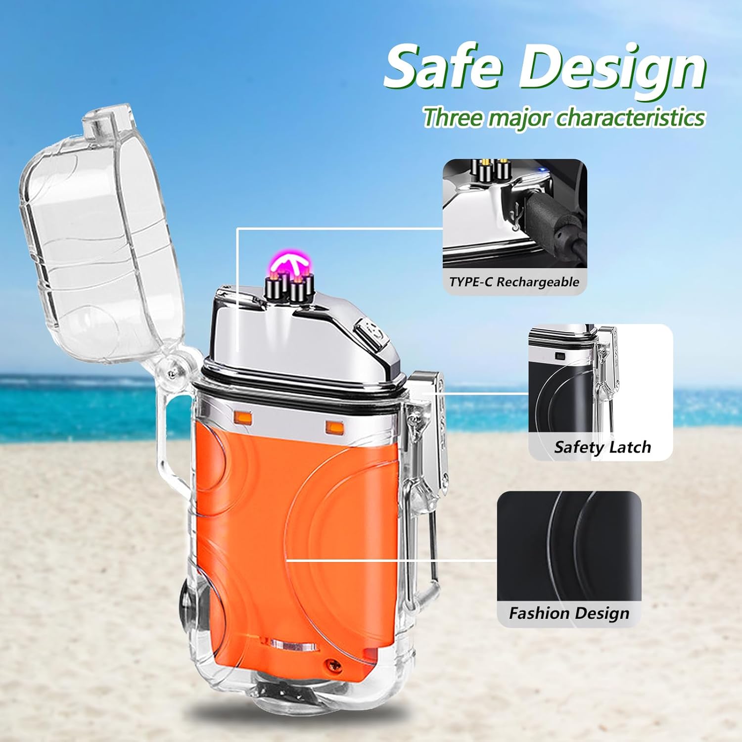 SKRFIRE Encendedor eléctrico transparente, impermeable, encendedor de doble arco con linterna LED, encendedor a prueba de viento, encendedor USB