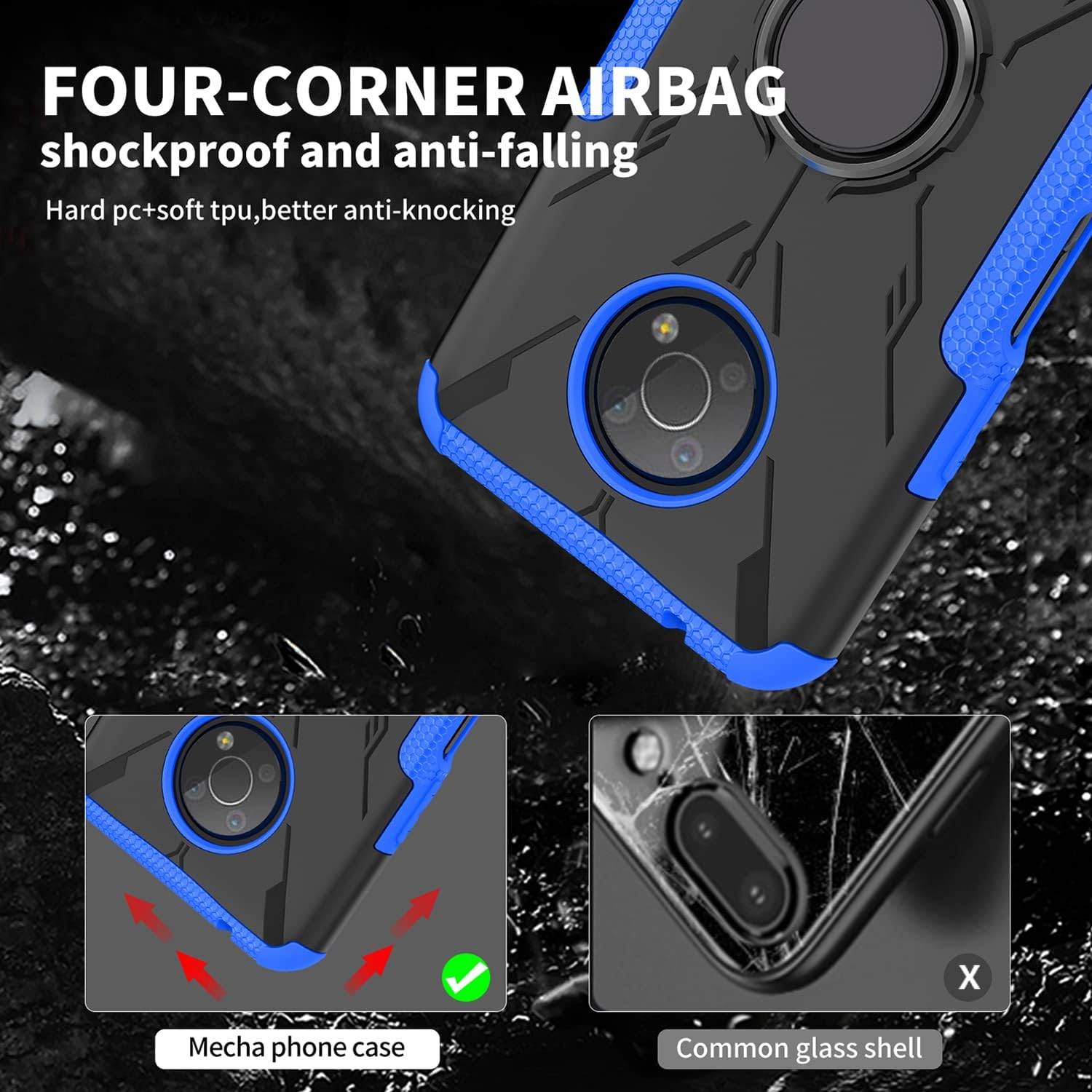 TJS Funda compatible con Nokia G300 5G de 6.5 pulgadas (N1374DL), anillo de metal, soporte magnético, función atril, resistente contra caídas (negro)