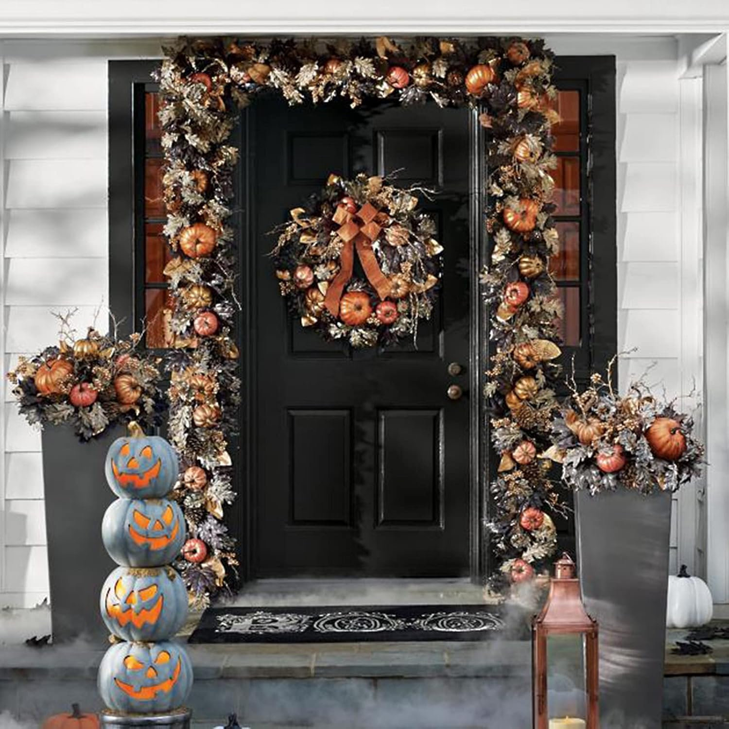 Decoración de Halloween para patio al aire libre, alfombra de 23.6 x 15.7 pulgadas, absorbente de bruja de Halloween, calabaza, linternas de