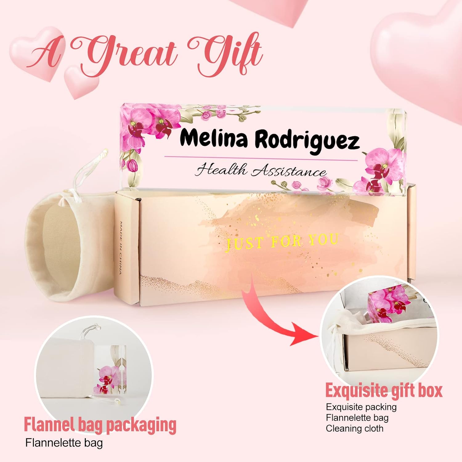 Placa de nombre personalizada para escritorio de oficina, placas de nombre personalizadas para escritorios, bloque acrílico cristalino, regalos de