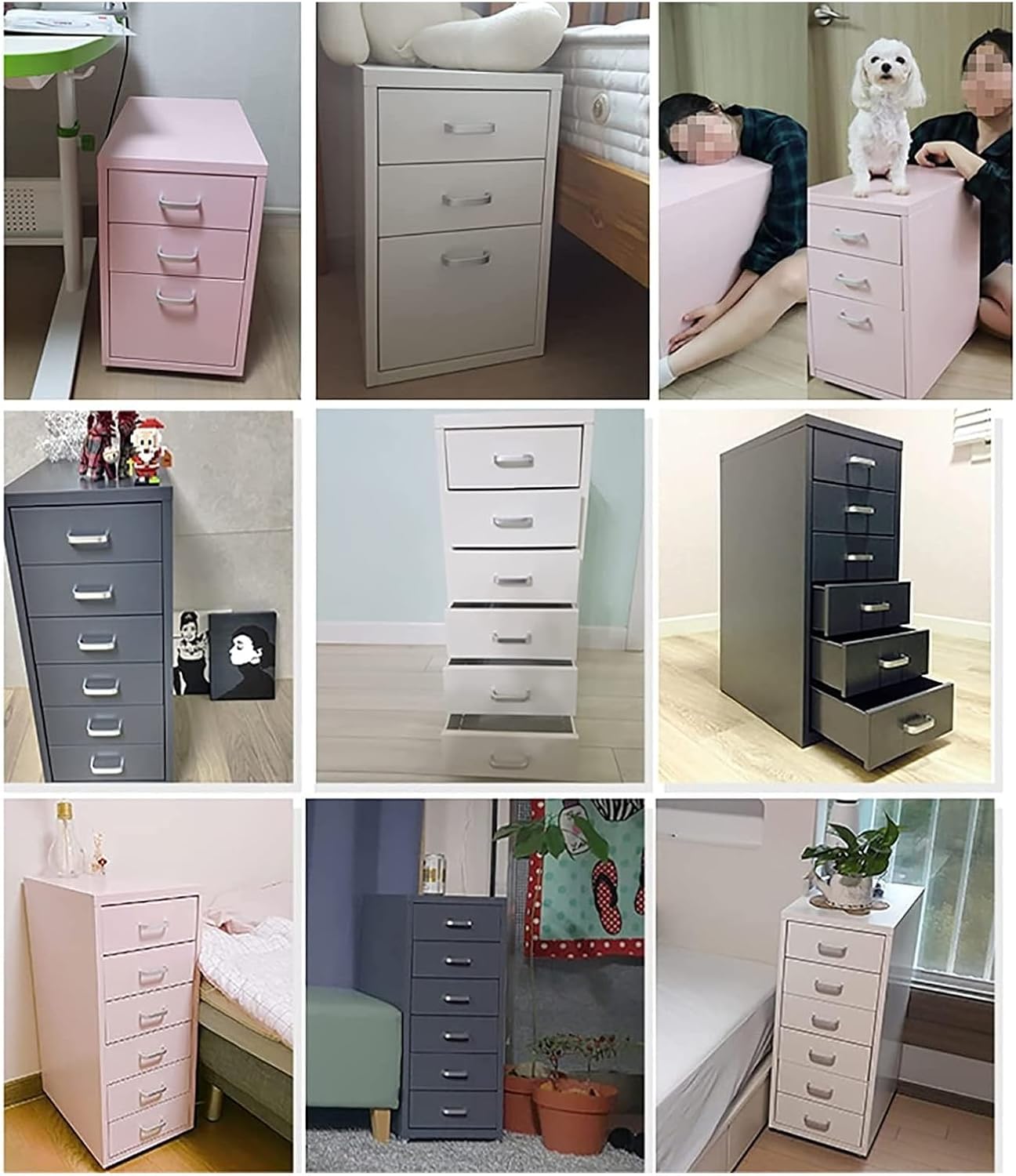 TUBBEK Archivador de metal con ruedas, cajones de 3568, archivador vertical para el hogar y la oficina (color rosa, tamaño 6)