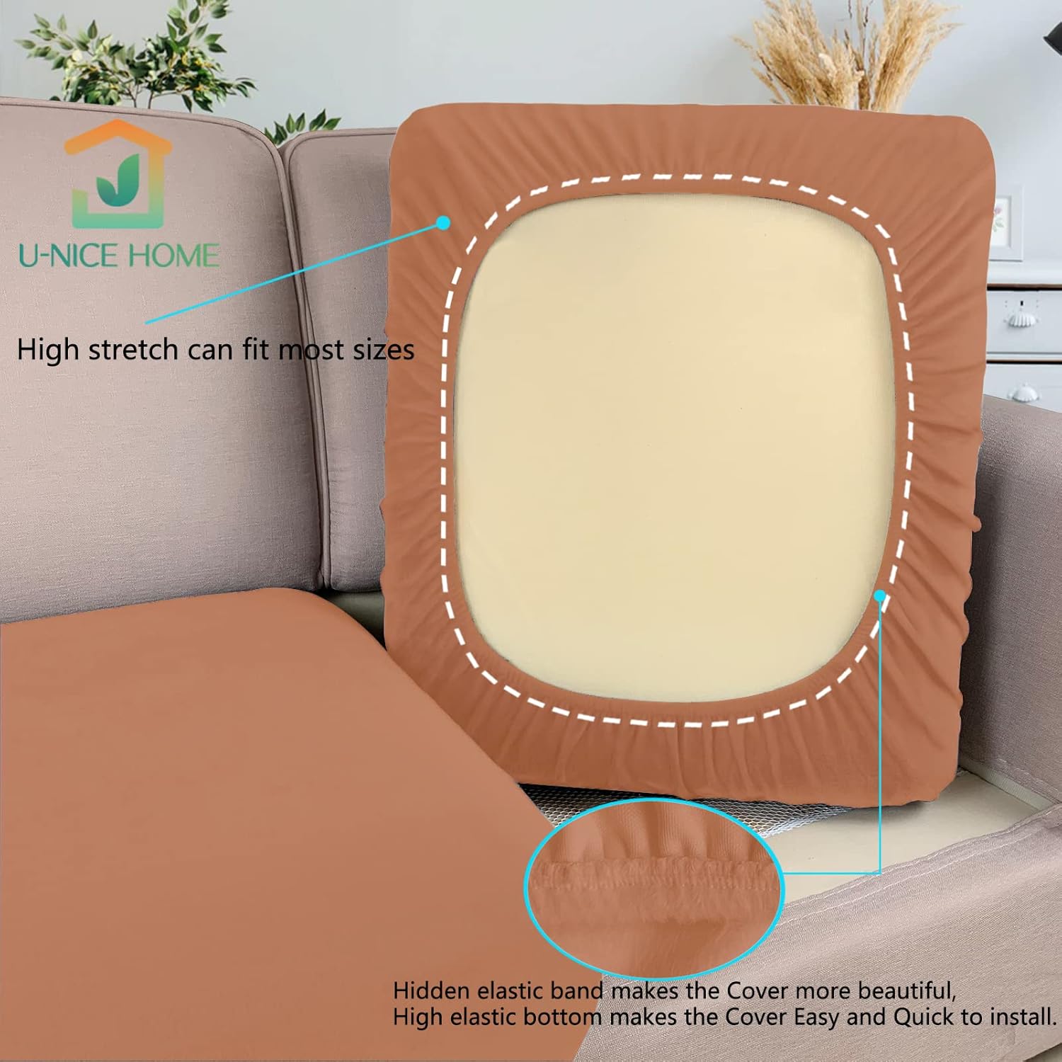 U-NICE HOME Individual Couch Cushion Covers for Sofa Seat Cushion Protector Sets with Soft Velour Fabric(Loveseat Cushion Covers,Camel)