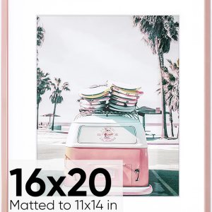 Homeforia – Marco metálico color oro rosado de 16 x 20pulgadas con paspartú de 11 x 14pulgadas, para pared, marco de aluminio con vidrio templado Homeforia – Marco metálico color oro rosado de 16 x 20pulgadas con paspartú de 11 x 14pulgadas, para pared, marco de aluminio con vidrio templado