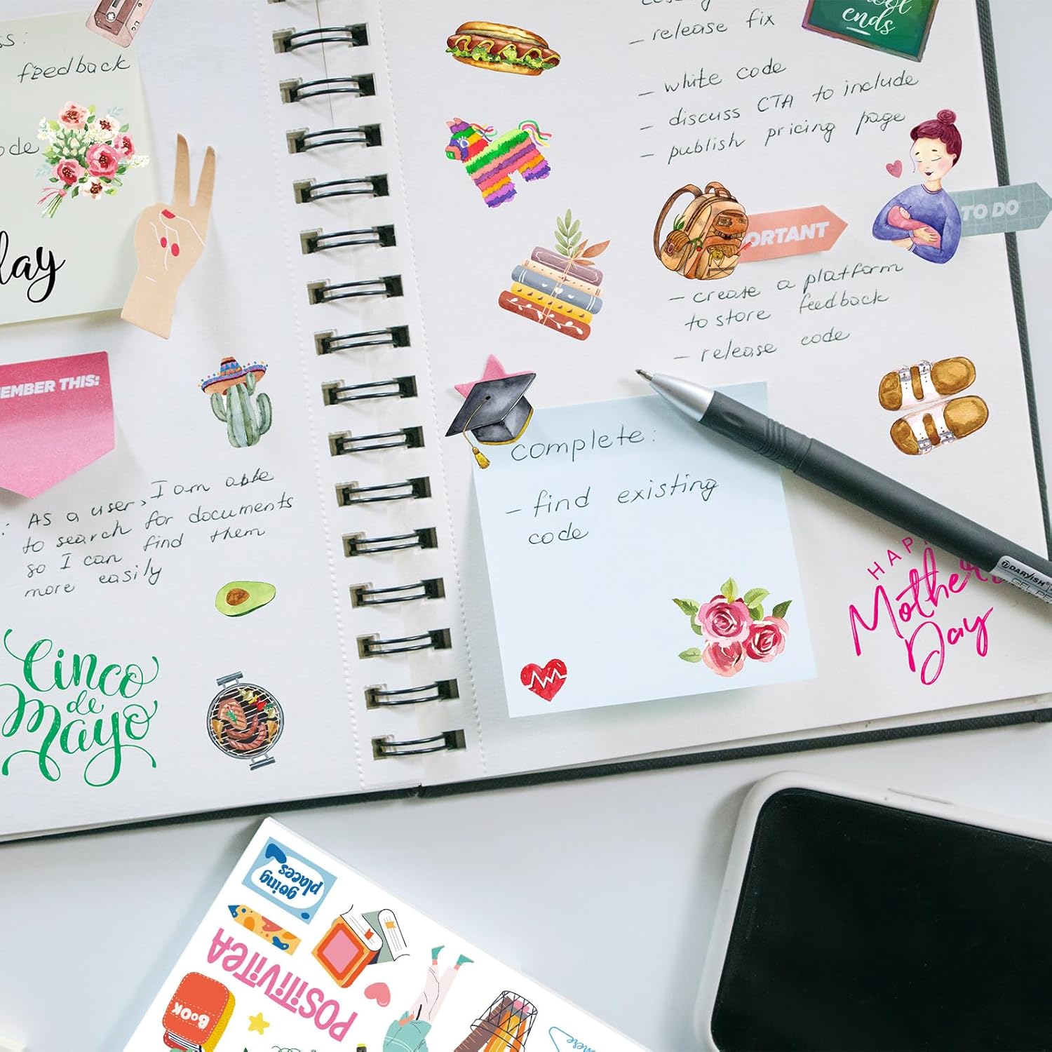 30 hojas de más de 1500 piezas de calcomanías de agenda mensual, paquete de calcomanías vintage de temporada, calcomanías de calendario festivo,