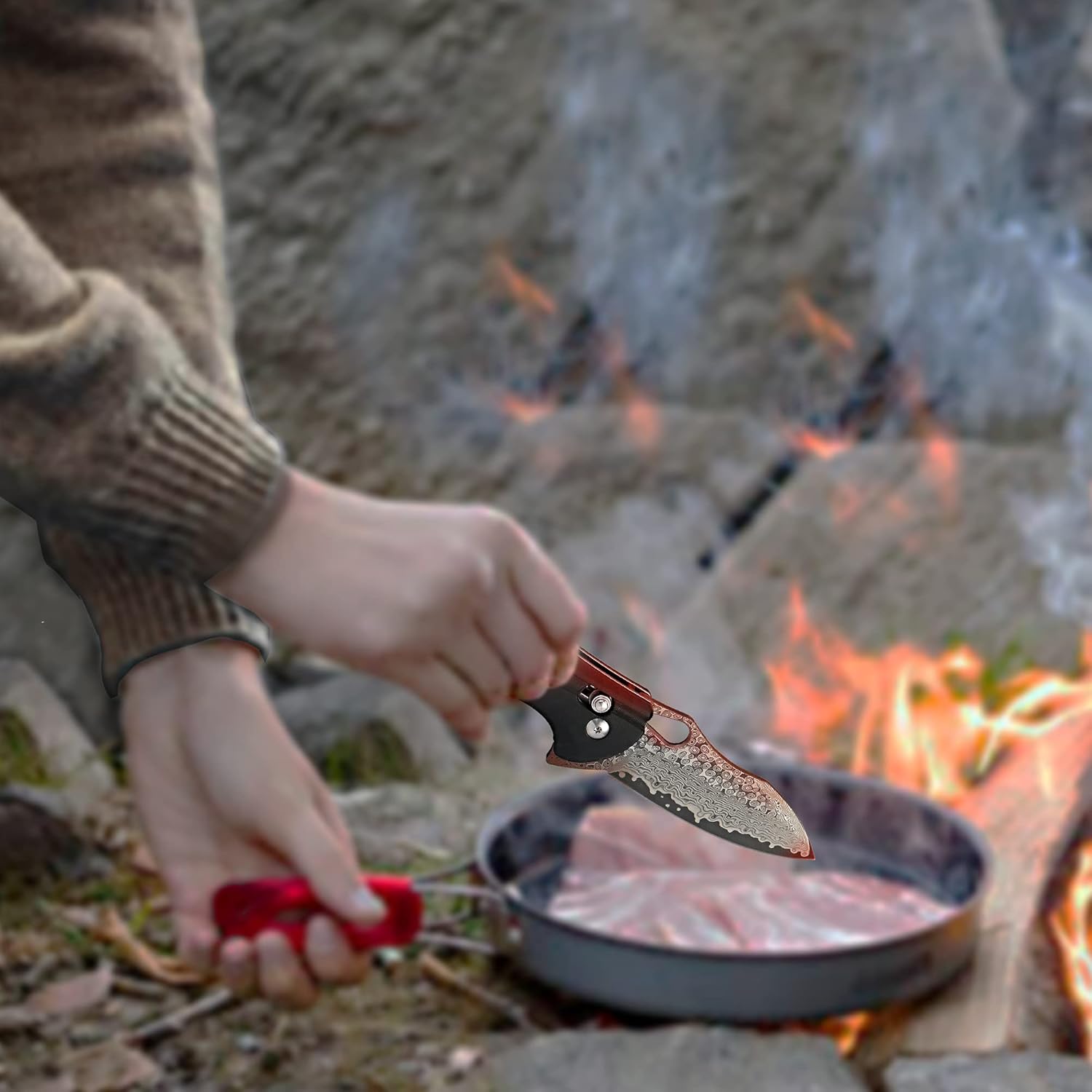 ALBATROSS Cool Flipper Axis Lock – Cuchillo de bolsillo plegable con hoja de acero de Damasco moderna de 3 pulgadas y mango FRN de alta resistencia