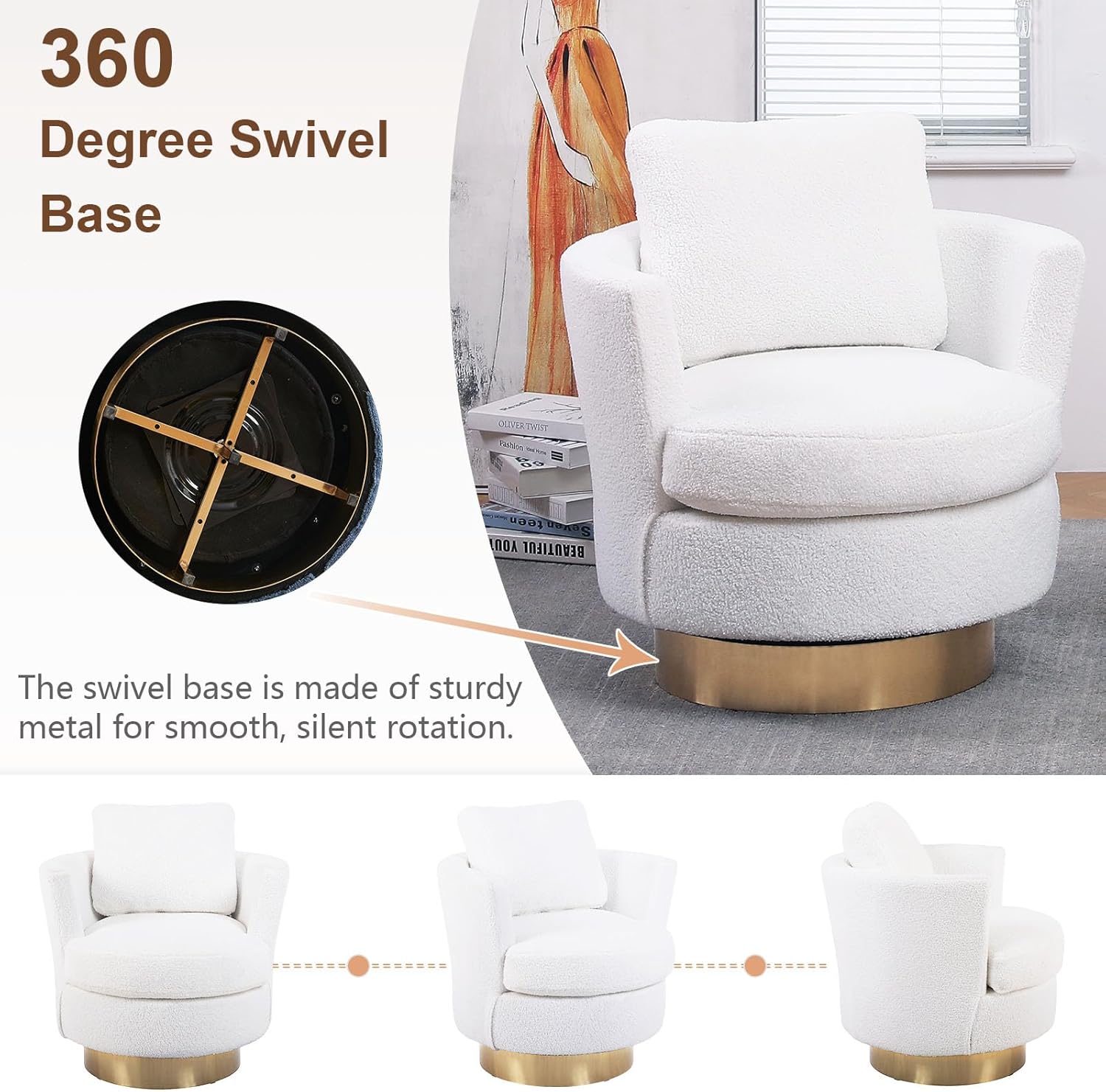 Silla giratoria de barril, sillas giratorias para sala de estar, modernas sillas redondas giratorias con respaldo alto, silla decorativa de tela de
