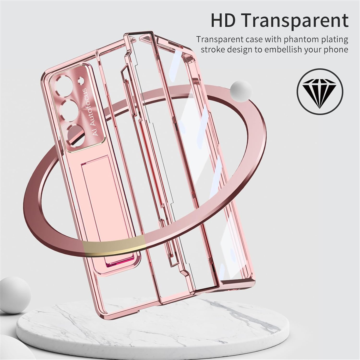 Funda para Samsung Galaxy Z Fold 5 2023, carcasa de una pieza con protección de bisagra transparente Z Fold 5 con soporte, protector de pantalla
