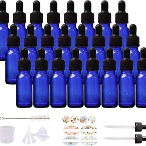 Paquete de 24 botellas de vidrio azul cobalto de 12 oz con cuentagotas de vidrio para aceites esenciales, perfumes y productos químicos de Paquete de 24 botellas de vidrio azul cobalto de 12 oz con cuentagotas de vidrio para aceites esenciales, perfumes y productos químicos de