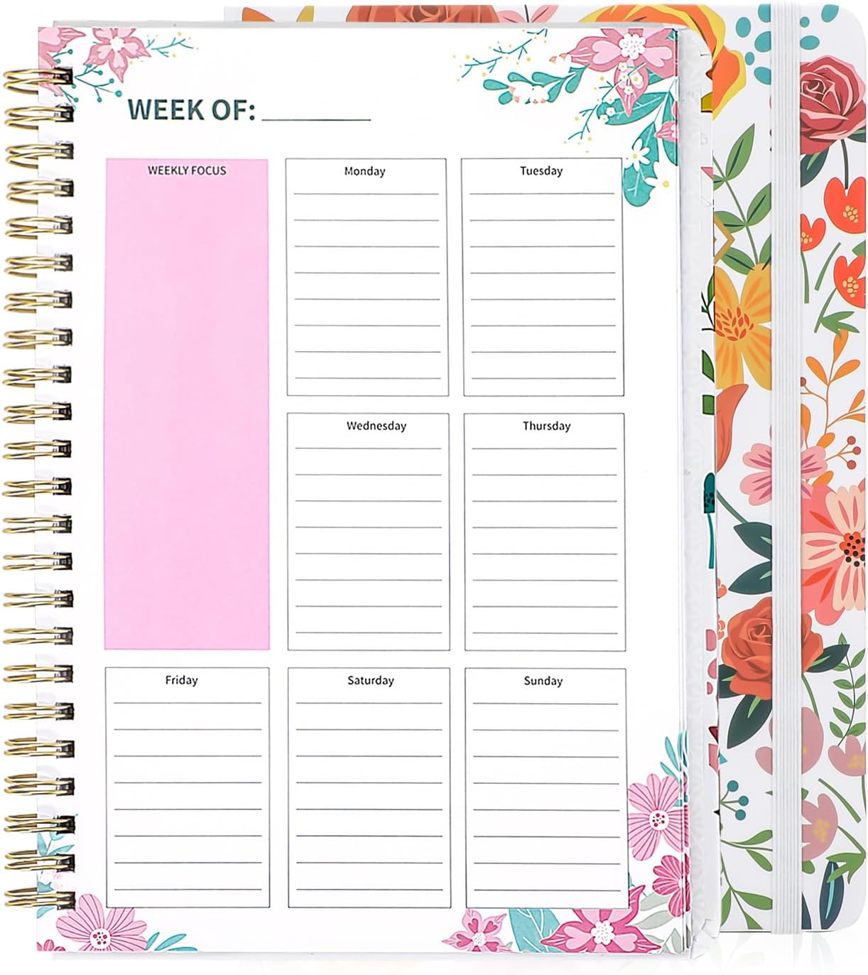 Agenda semanal de objetivos, agenda diaria con rastreador de hábitos, 8.5 x 6.2 pulgadas, encuadernado en espiral, adecuado para la escuela,