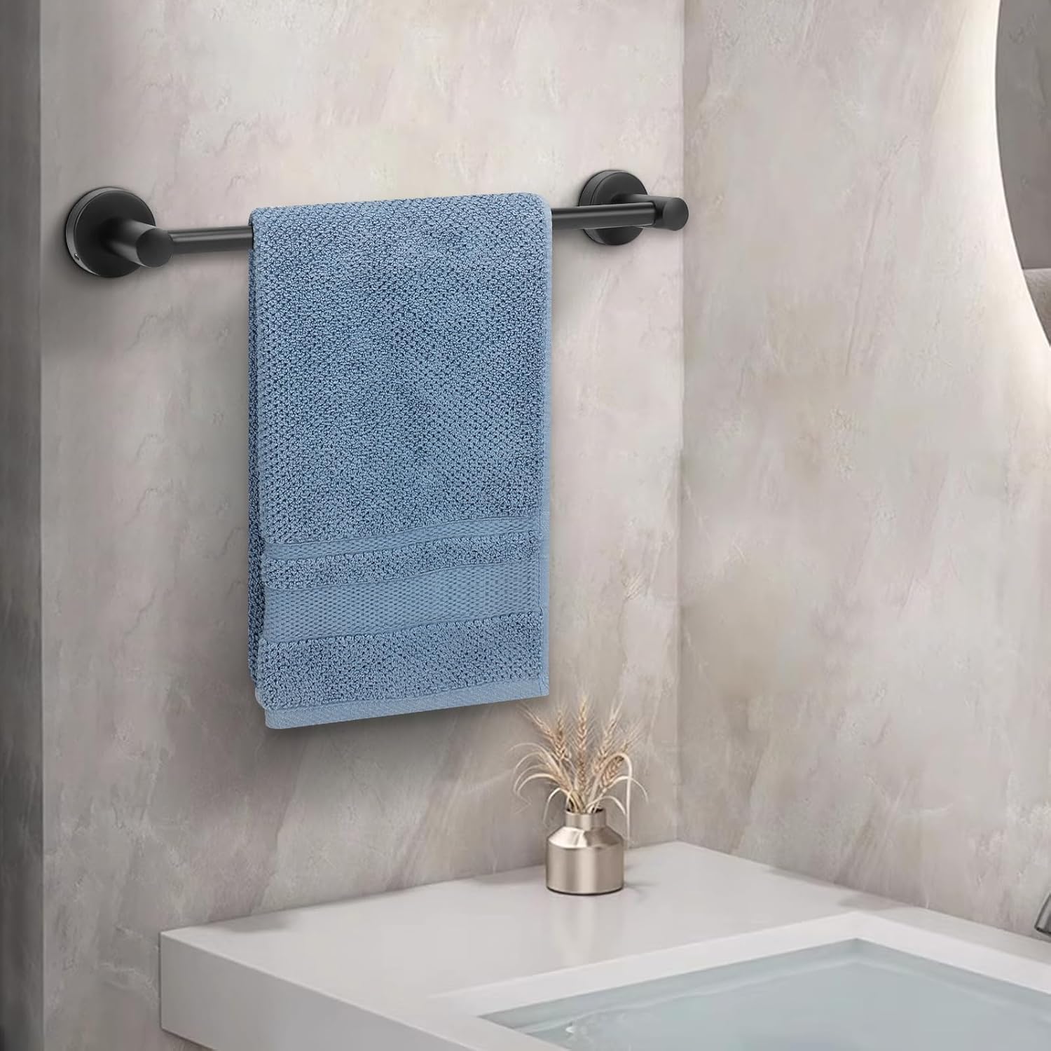 NearMoon Toallero de baño, accesorios de baño, toallero grueso de acero inoxidable para baño, toallero montado en la pared (paquete de 2, negro