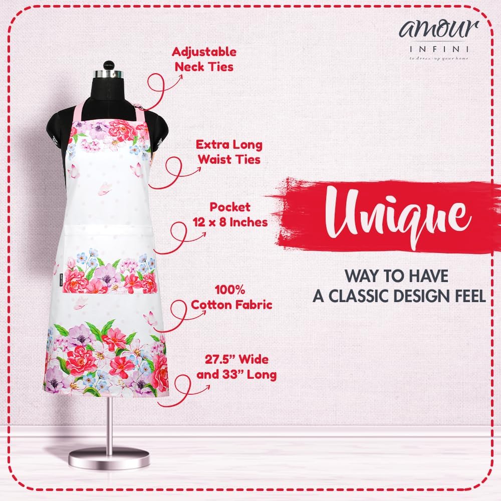 Amour Infini – Delantal estampado, 100% algodón, diseño familiar de 27.5 x 33 pulgadas