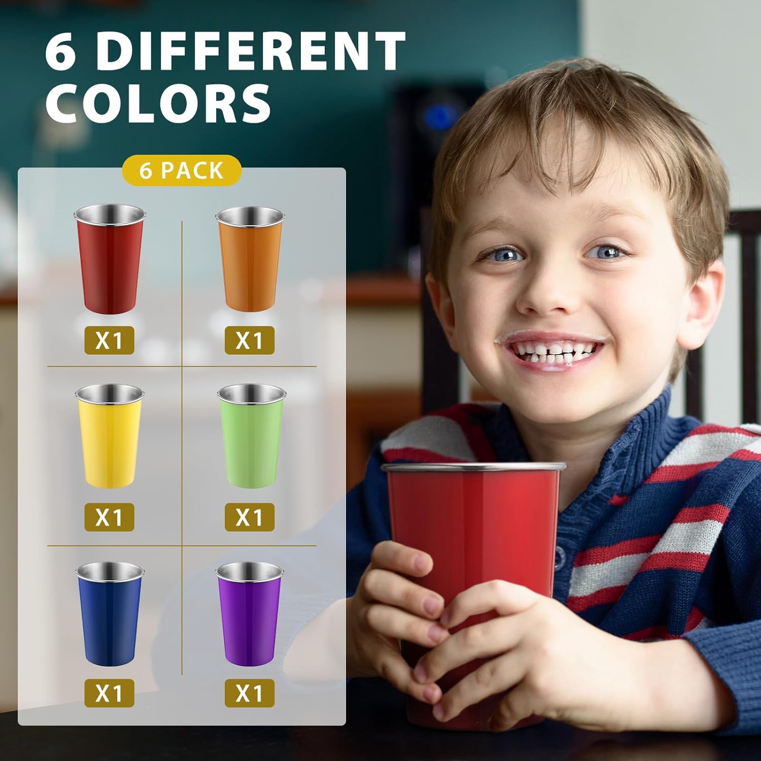 Uiifan 6 vasos de acero inoxidable de 12 onzas para fiestas, apilables, vasos de metal para niños, adultos, viajes, picnic, festivales, campamento