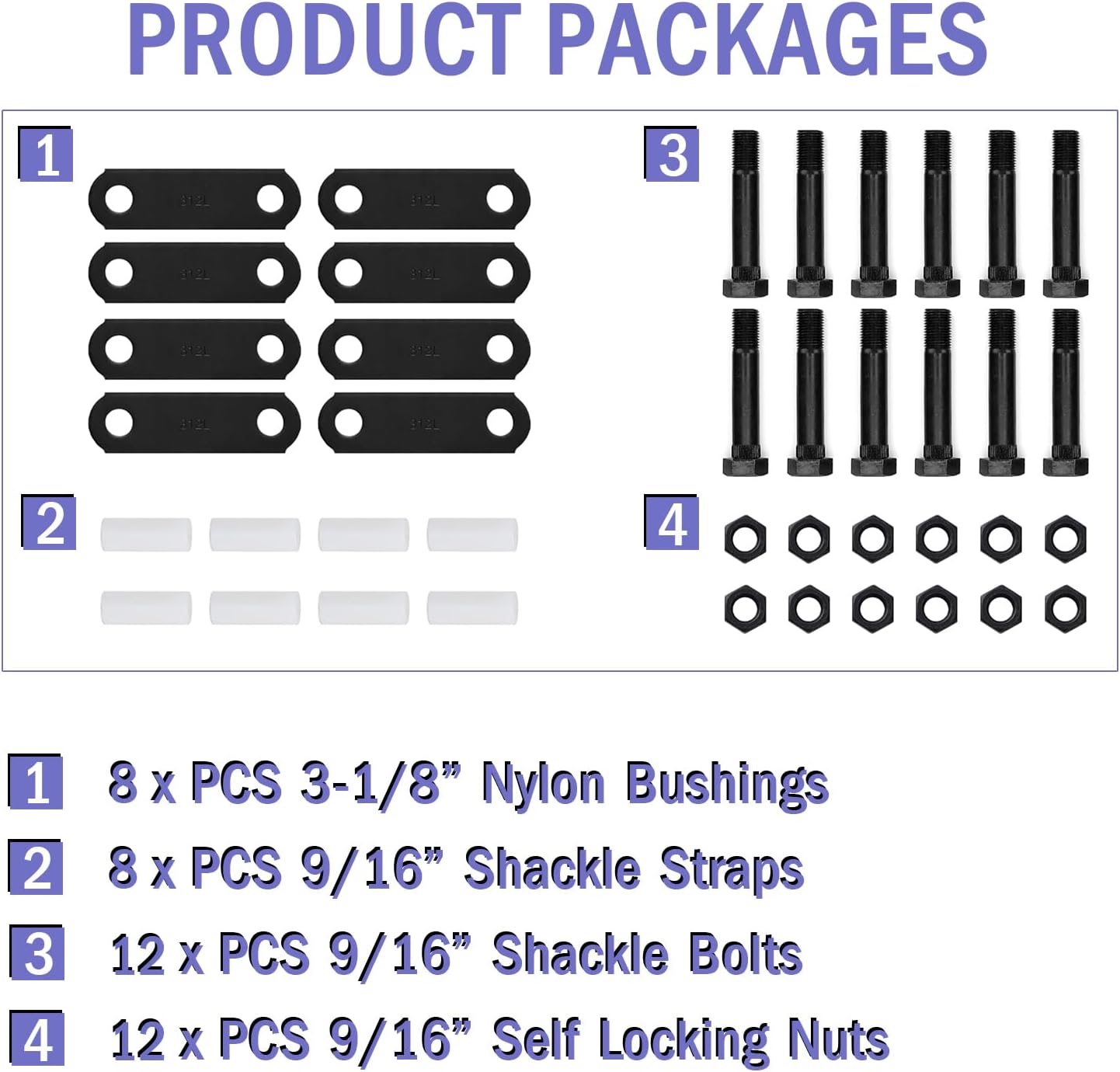 Qagea Kit de grilletes de remolque, grilletes de remolque, kit de remolque de eje tándem apto para resorte de doble ojo (ejes de 3,500 libras-7,200
