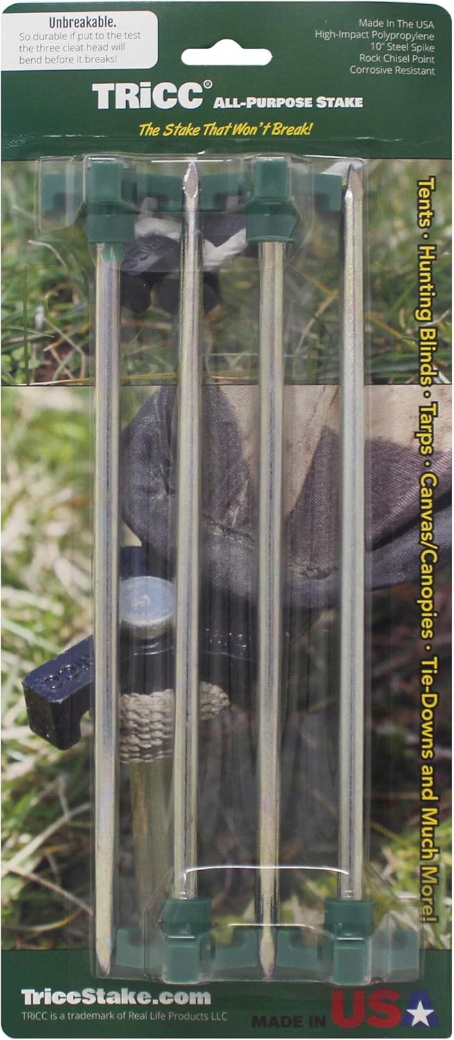 Tricc – Estacas irrompibles de acero resistente galvanizado antioxidante de 10 pulgadas, tres estacas sólidas, resistentes para viajes al aire