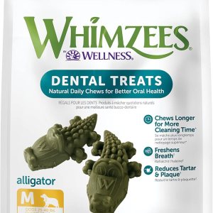 WHIMZEES by Wellness Alligator – Masticables dentales naturales para perros, golosinas de larga duración, sin granos, refresca el aliento, raza WHIMZEES by Wellness Alligator – Masticables dentales naturales para perros, golosinas de larga duración, sin granos, refresca el aliento, raza
