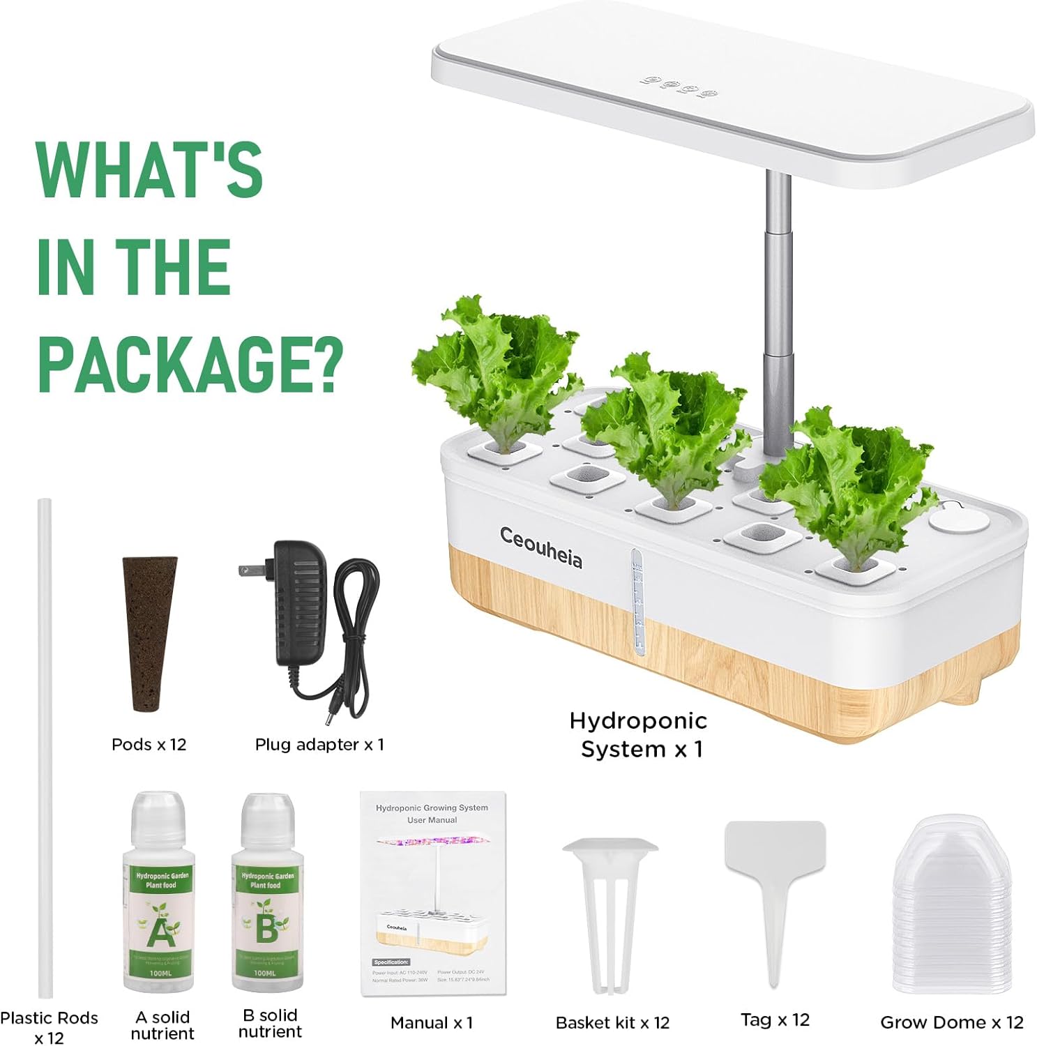 Sistema de cultivo hidropónico, 12 cápsulas, jardín de hierbas para interiores con luz LED, kit de germinación de plantas con sistema de bomba,