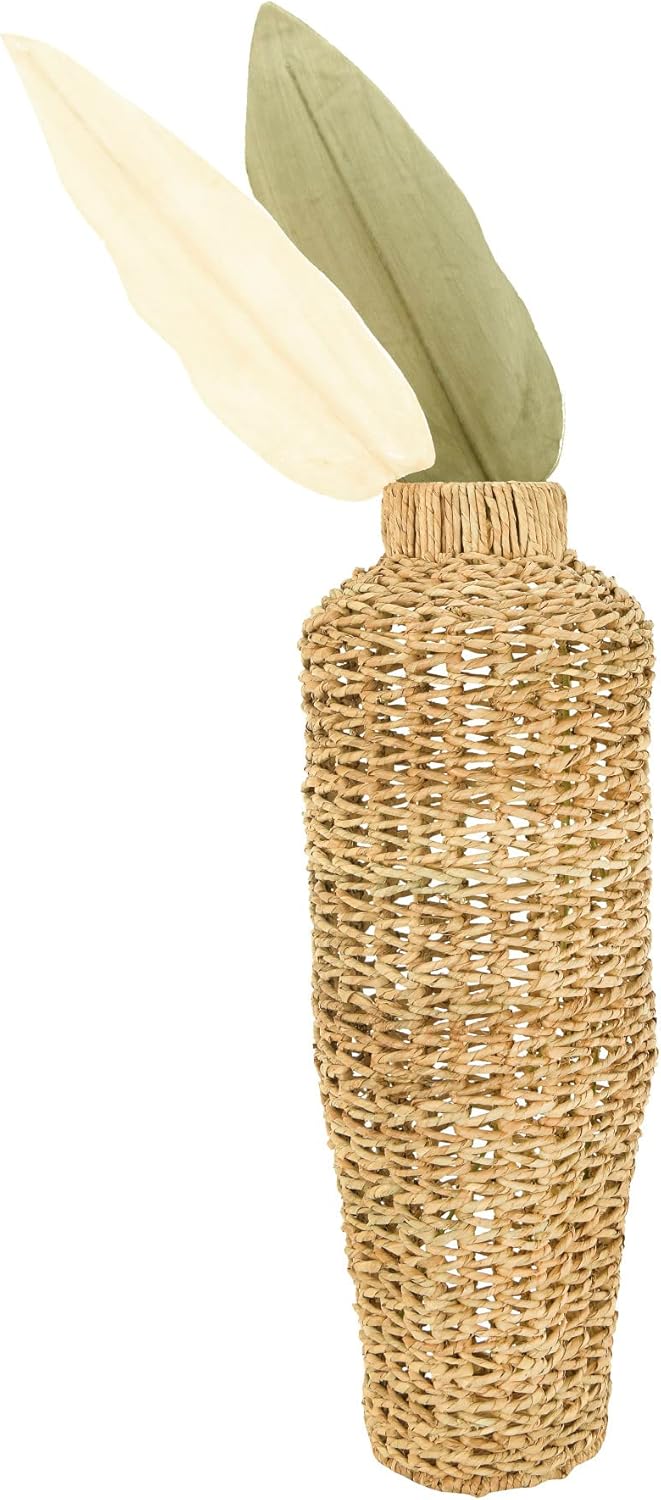Creative Co-Op Jarrón de piso de ratán y jacinto de agua tejido a mano de 30 pulgadas de alto, beige