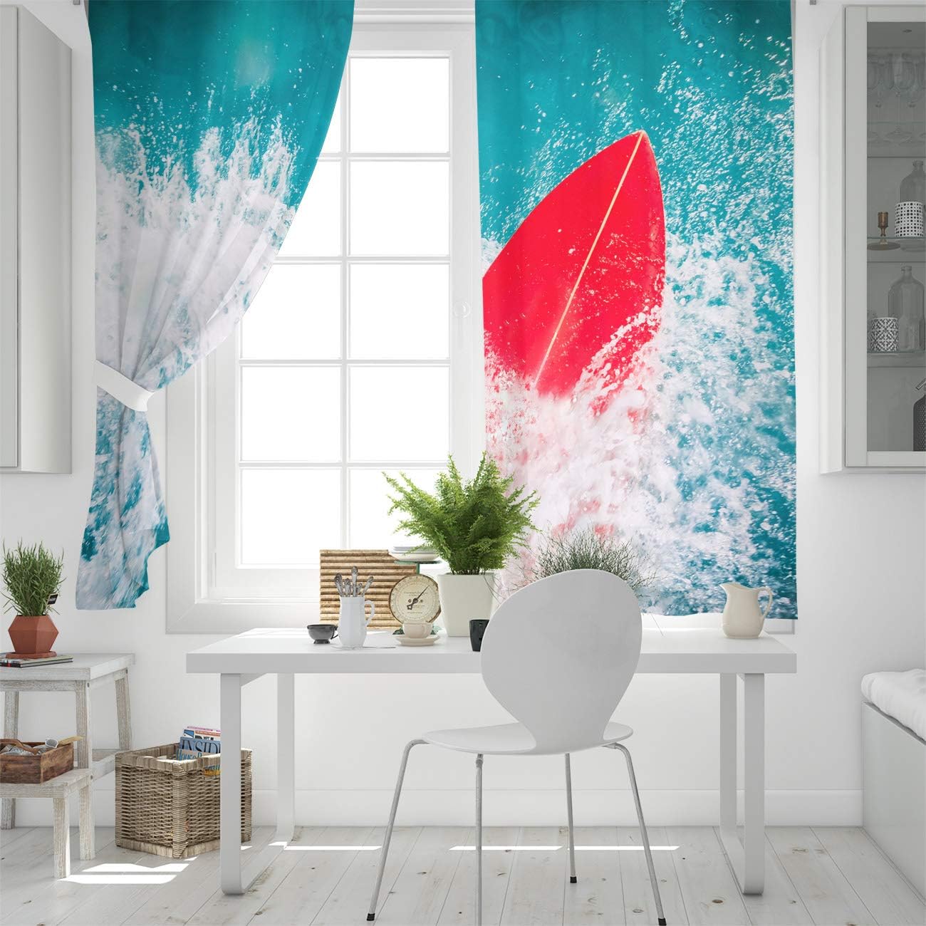 FortuneHouse Blackout Curtains Thermal Insulated Summer Surfing in The Beautiful sea Solid Pattern Metal Grommet Elegant Room Drapes Window Curtain