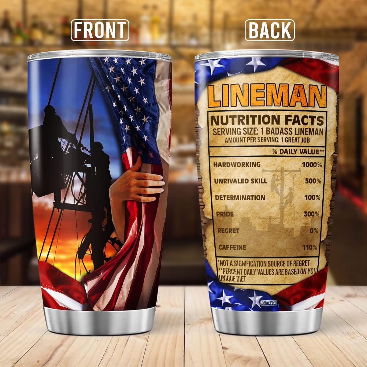 Lineman – Vaso de café con datos nutricionales, regalos de cumpleaños para hombres, niños, papá, taza de viaje grande con tapa, taza aislada,